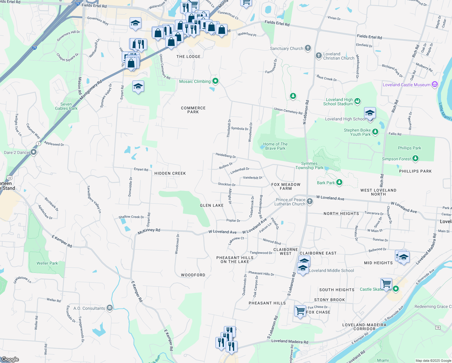 map of restaurants, bars, coffee shops, grocery stores, and more near 1906 Stockton Drive in Loveland