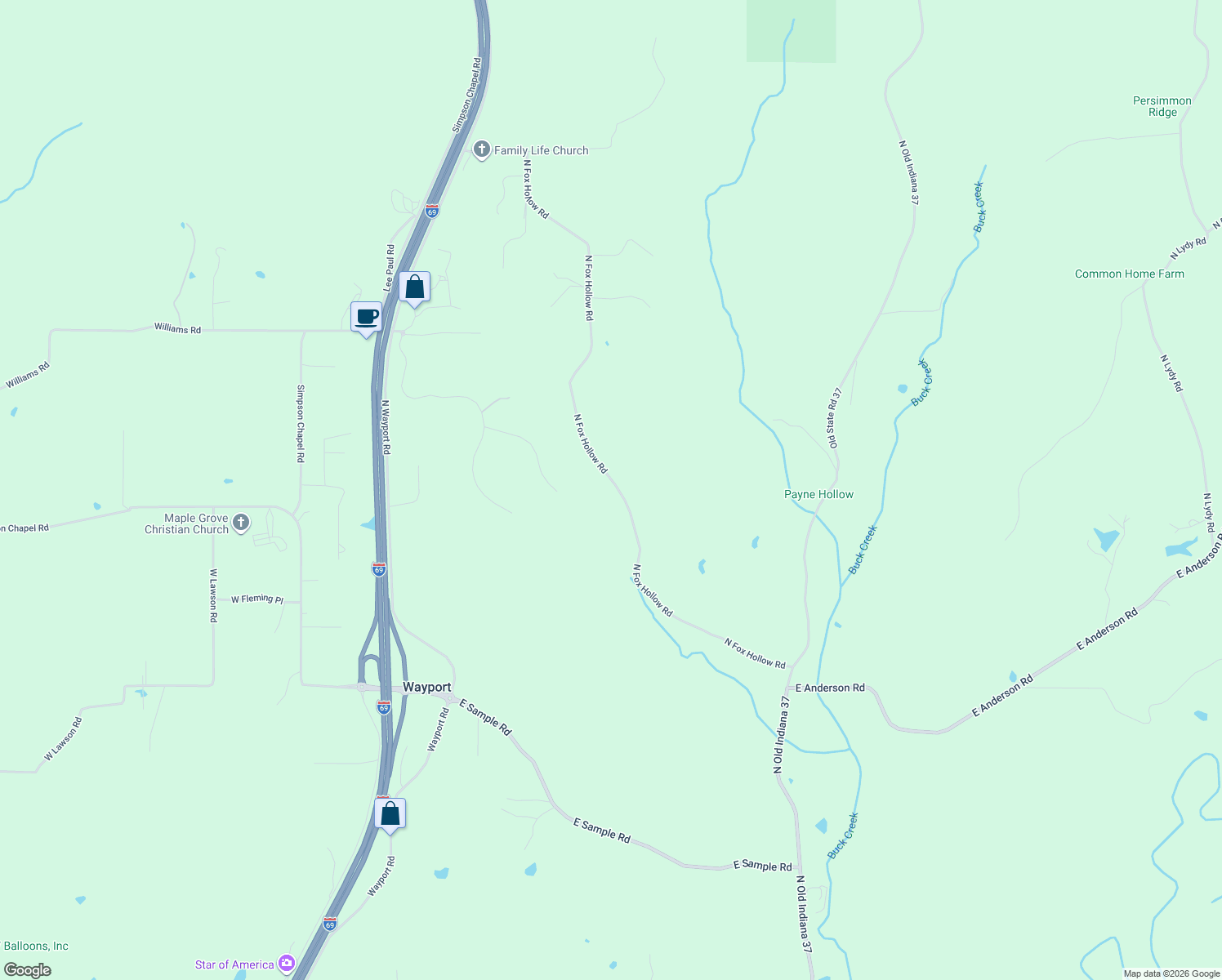 map of restaurants, bars, coffee shops, grocery stores, and more near 7890-7940 North Fox Hollow Road in Bloomington