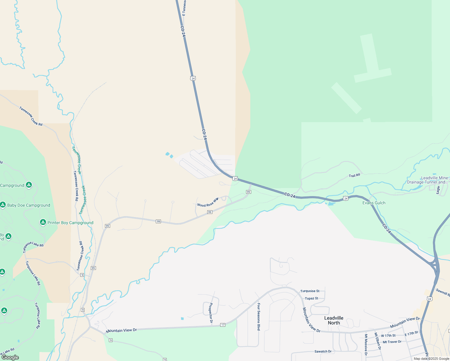map of restaurants, bars, coffee shops, grocery stores, and more near U.S. 24 in Leadville