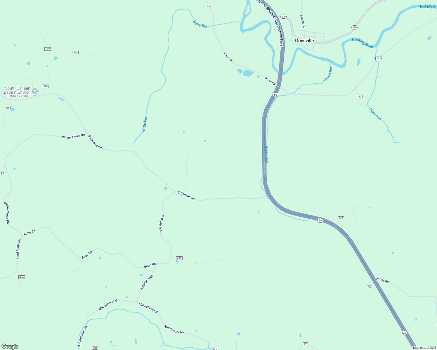 map of restaurants, bars, coffee shops, grocery stores, and more near 18998S South Canaan Road in Guysville