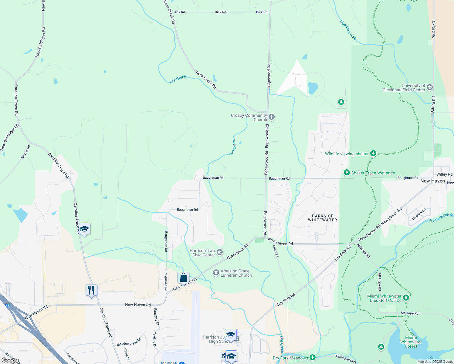 map of restaurants, bars, coffee shops, grocery stores, and more near 9789 Baughman Road in Harrison