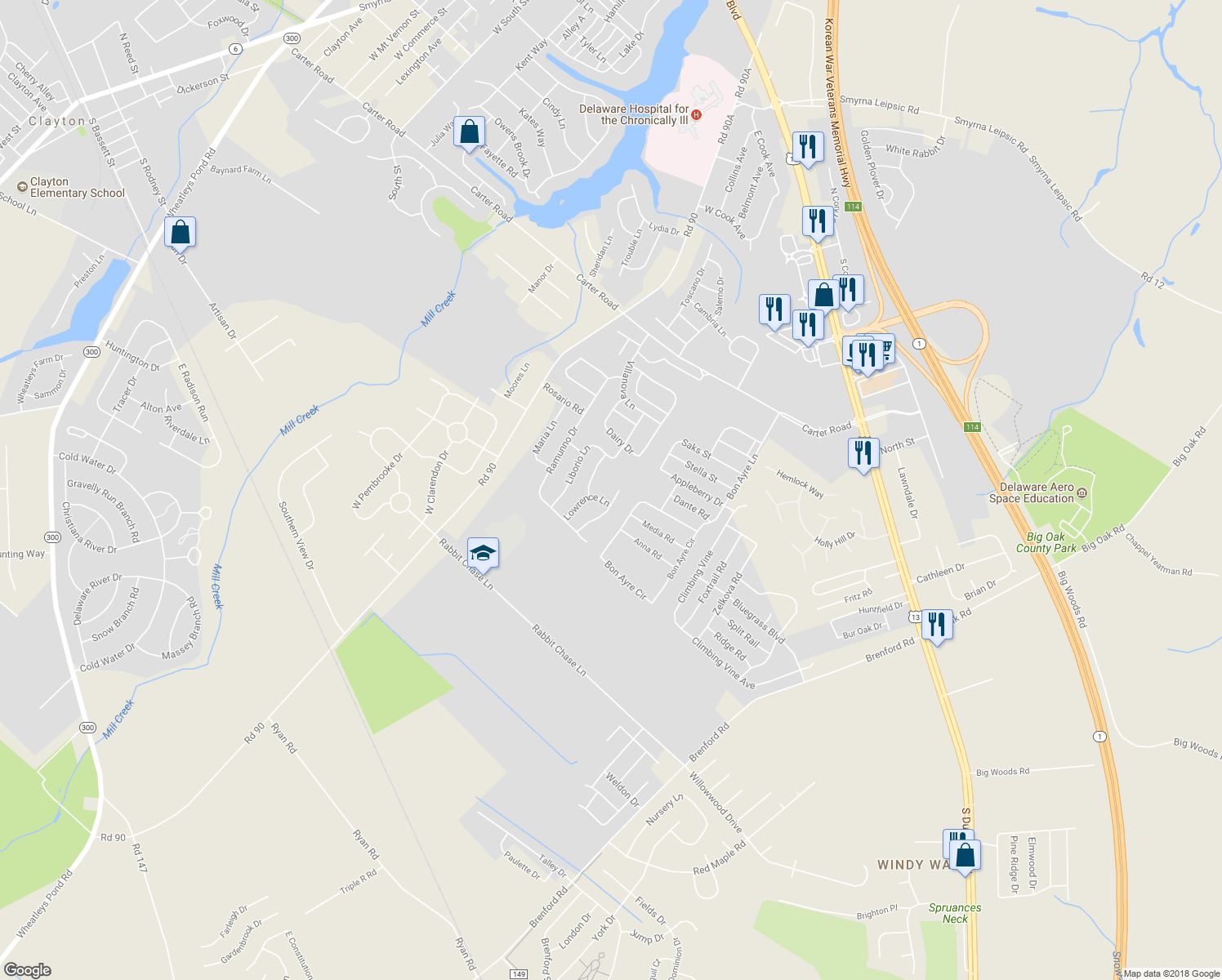map of restaurants, bars, coffee shops, grocery stores, and more near 58 Vincent Court in Smyrna