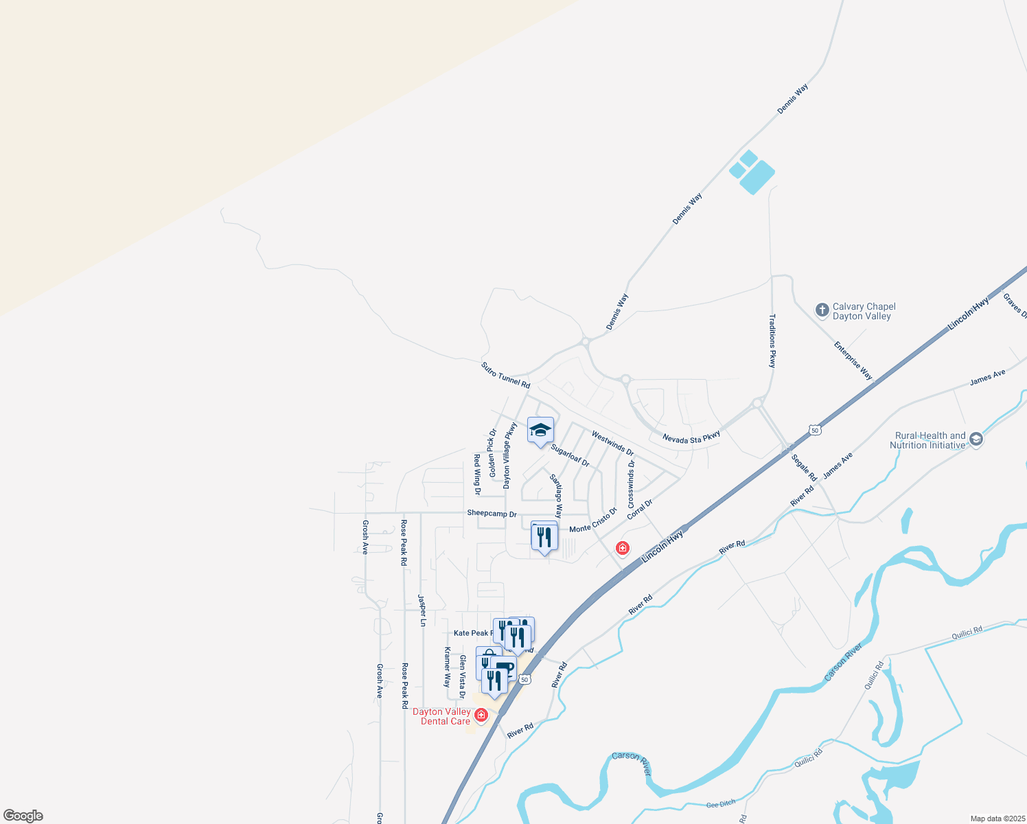 map of restaurants, bars, coffee shops, grocery stores, and more near 197 Dayton Village Parkway in Dayton