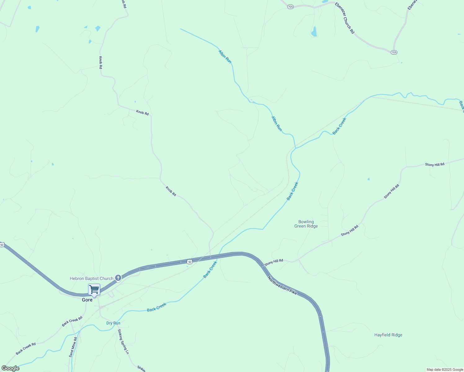 map of restaurants, bars, coffee shops, grocery stores, and more near 190 Knob Road in Gore
