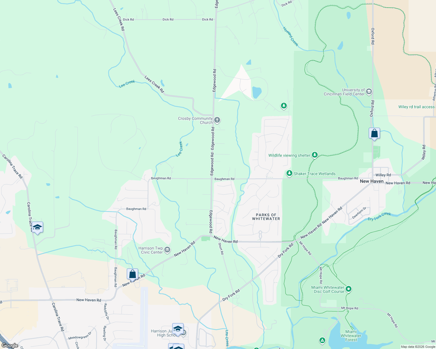 map of restaurants, bars, coffee shops, grocery stores, and more near 9686 Baughman Road in Harrison