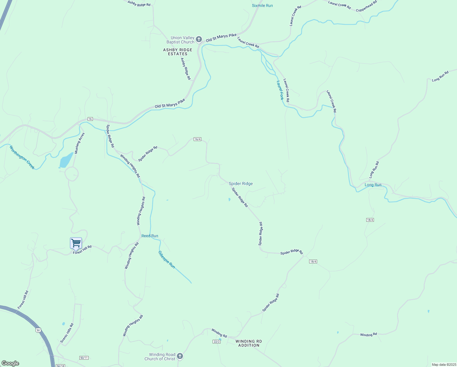 map of restaurants, bars, coffee shops, grocery stores, and more near 99 Falcon Heights Road in Parkersburg