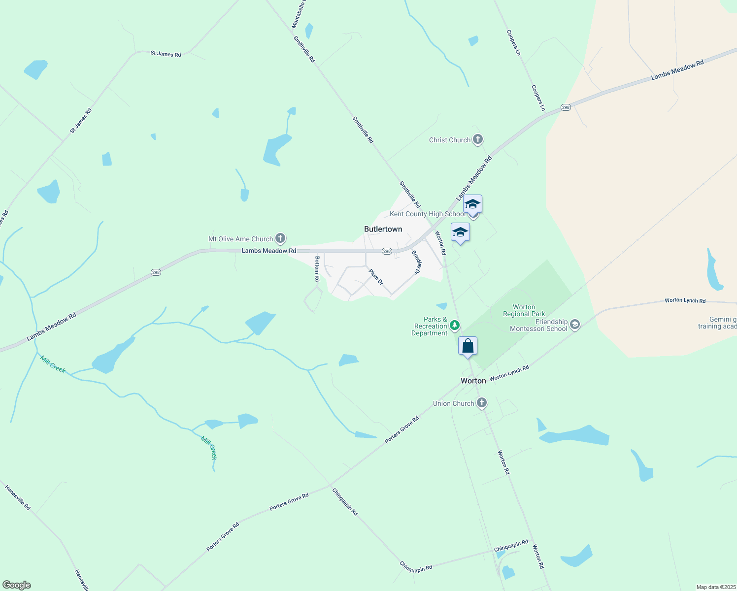 map of restaurants, bars, coffee shops, grocery stores, and more near 11054 Austin Lane in Worton