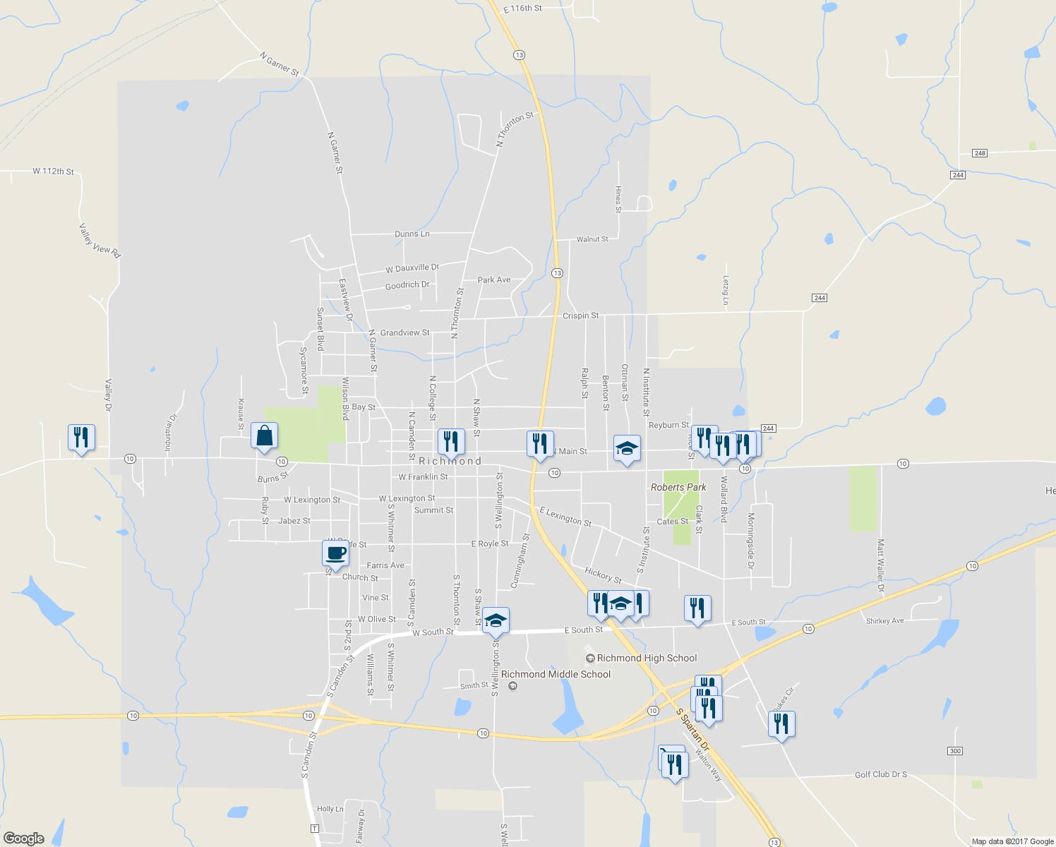 map of restaurants, bars, coffee shops, grocery stores, and more near 304 East Buchanan Street in Richmond