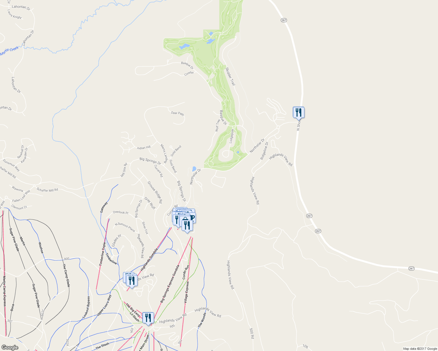 map of restaurants, bars, coffee shops, grocery stores, and more near 852 Beaver Pond in Truckee