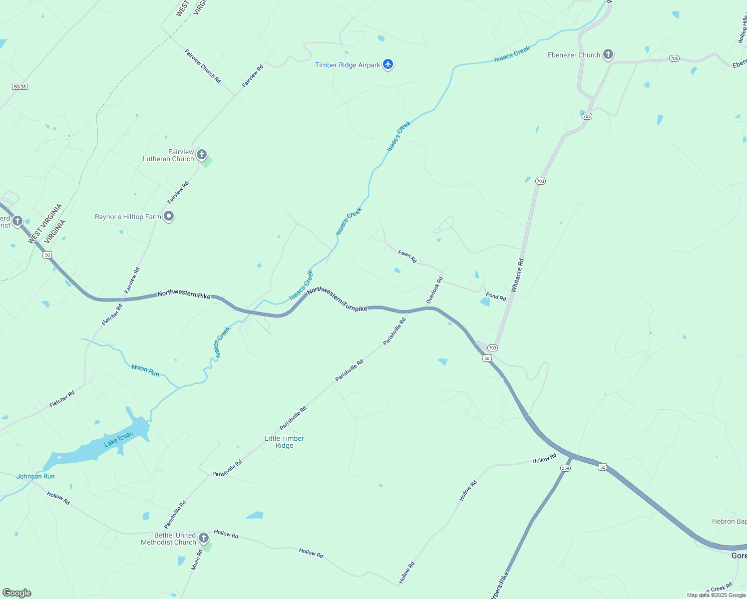 map of restaurants, bars, coffee shops, grocery stores, and more near 8160 Northwestern Pike in Gore