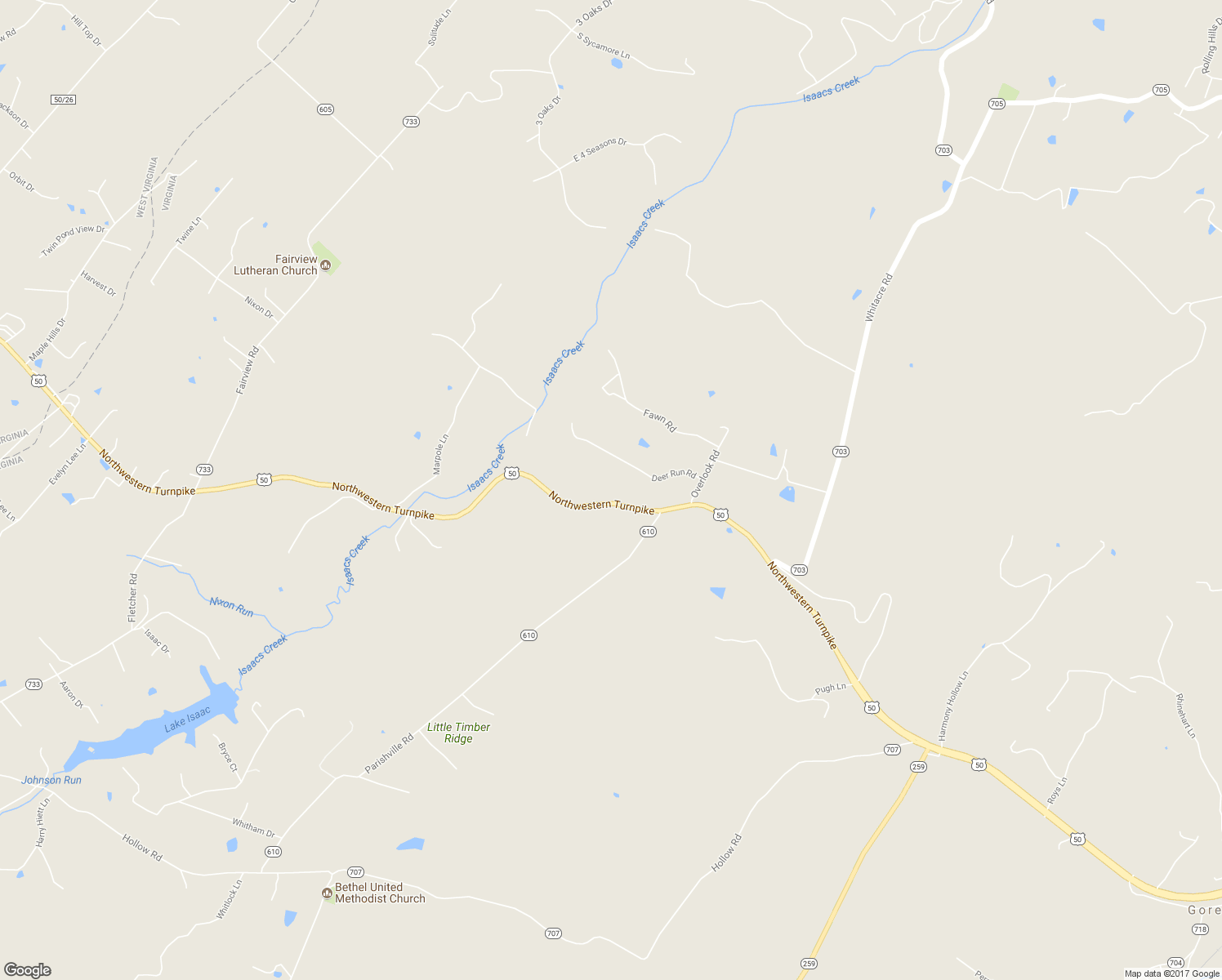 map of restaurants, bars, coffee shops, grocery stores, and more near 8160 Northwestern Pike in Gore