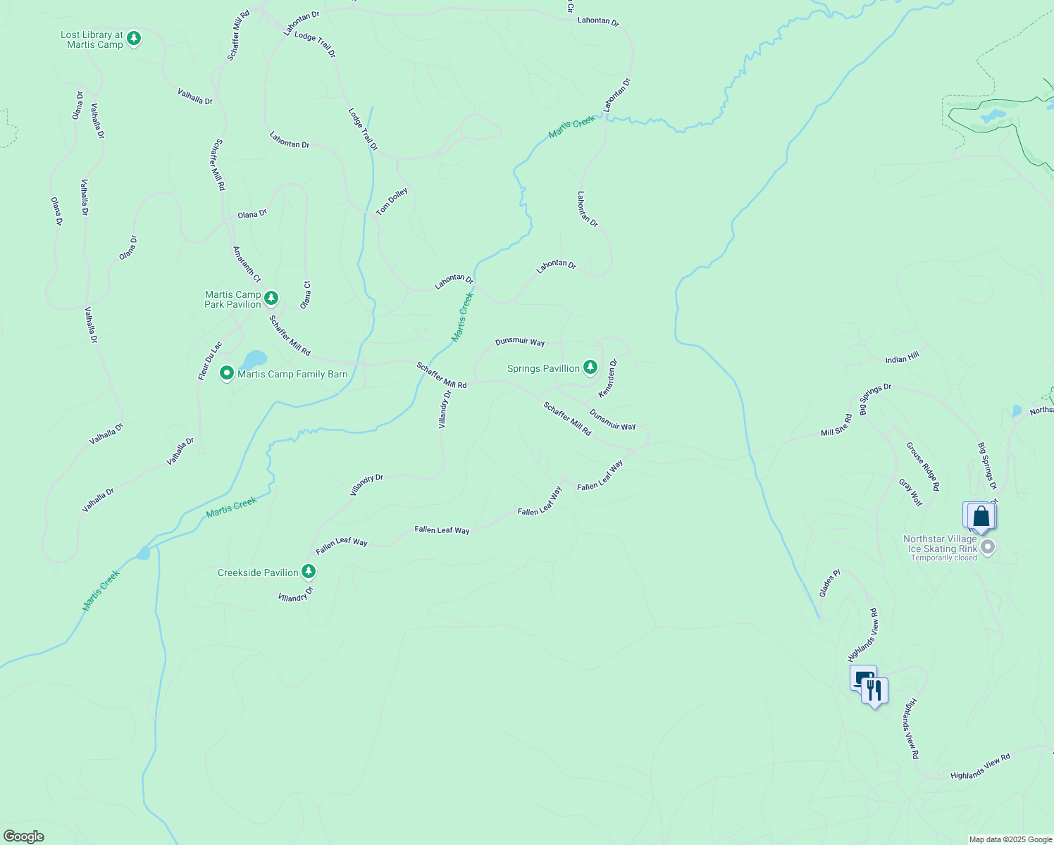 map of restaurants, bars, coffee shops, grocery stores, and more near 9636 Ahwahnee Place in Truckee