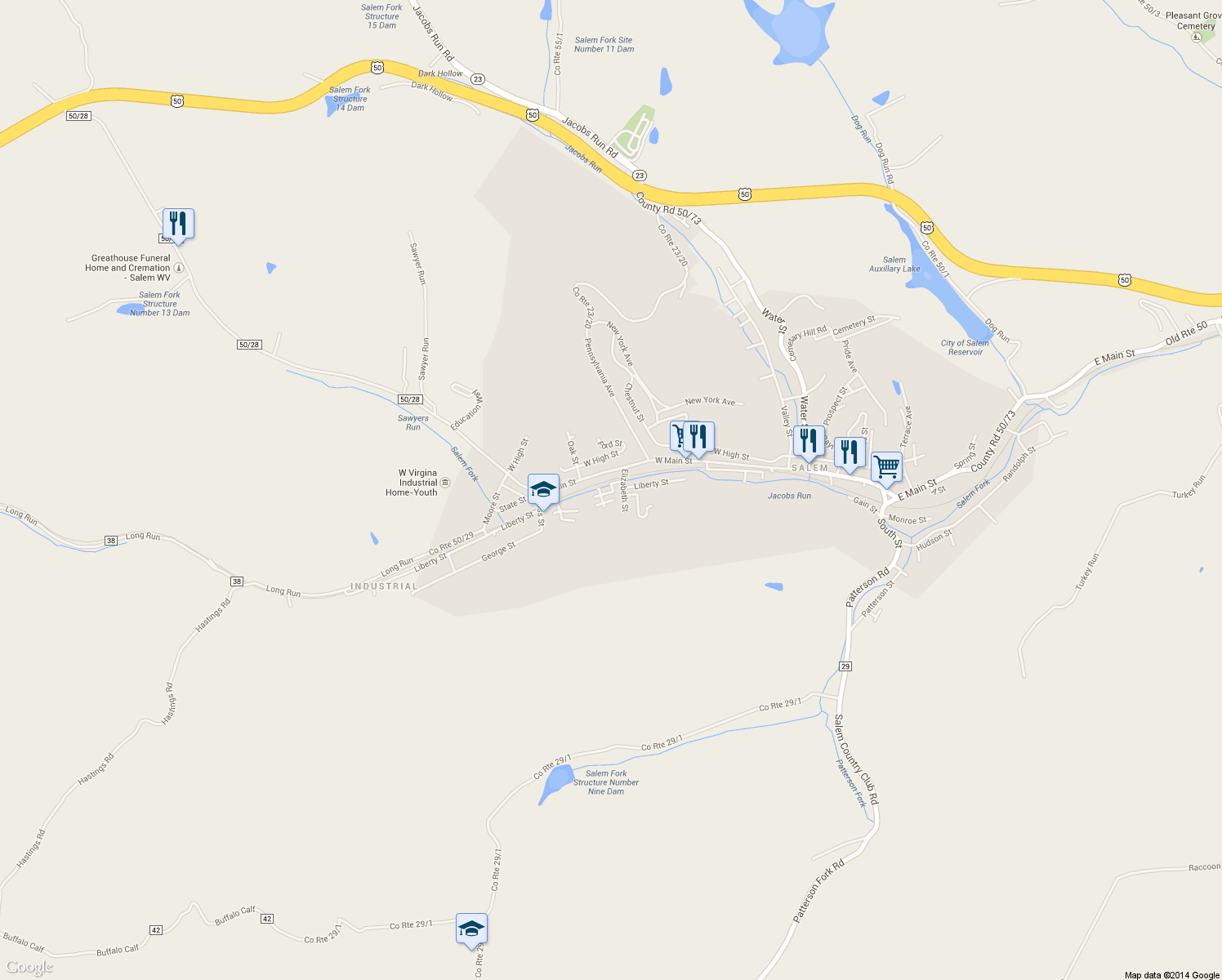 map of restaurants, bars, coffee shops, grocery stores, and more near 18 Carolina Ave in Salem