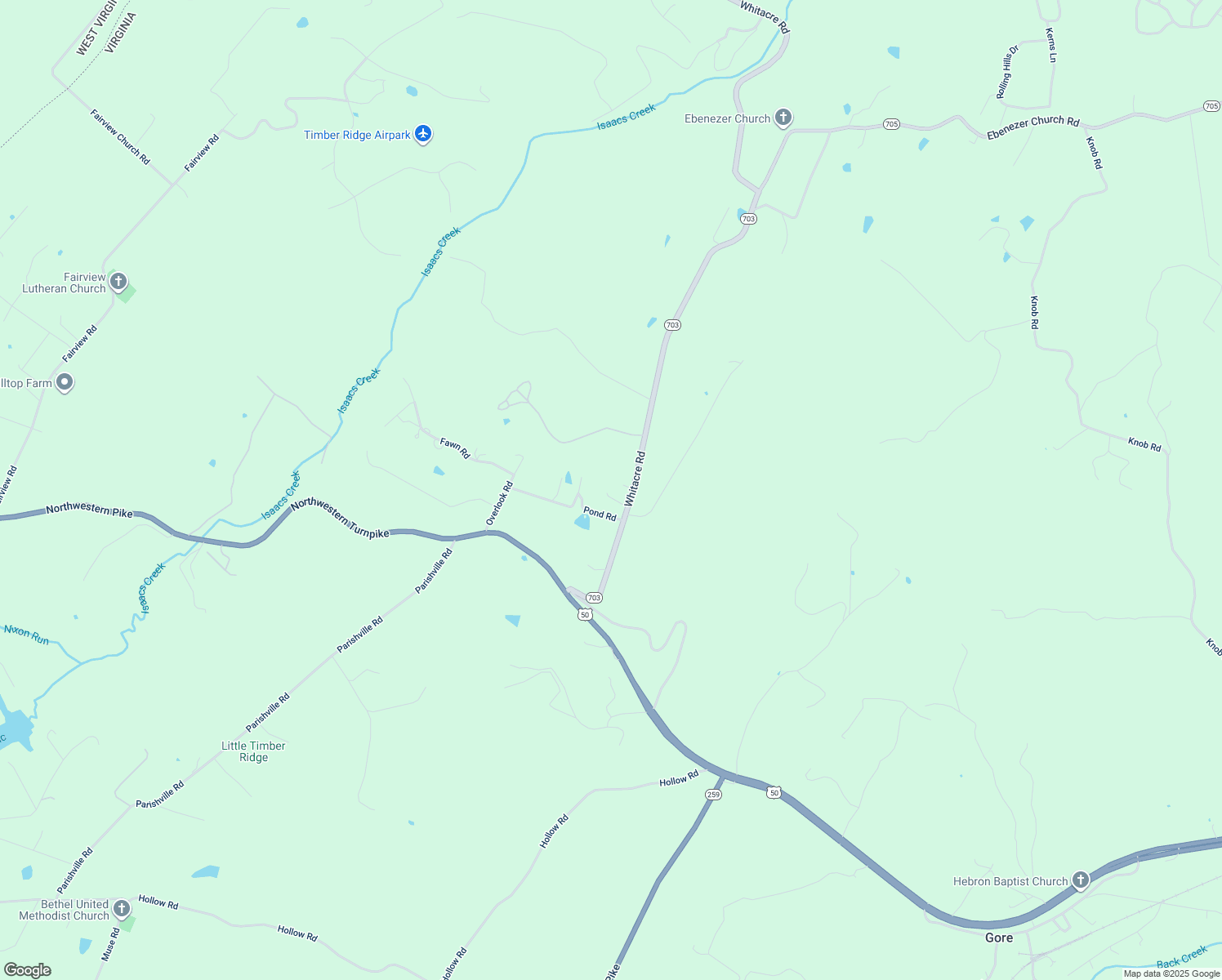 map of restaurants, bars, coffee shops, grocery stores, and more near 295 Whitacre Road in Gore