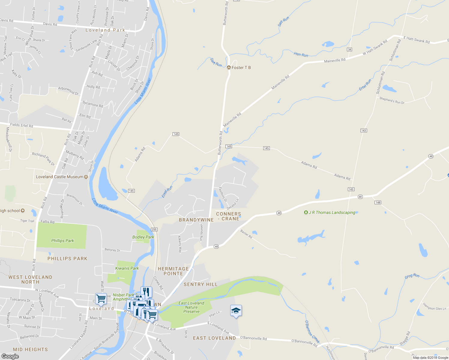 map of restaurants, bars, coffee shops, grocery stores, and more near 319 Eastbury Drive in Loveland