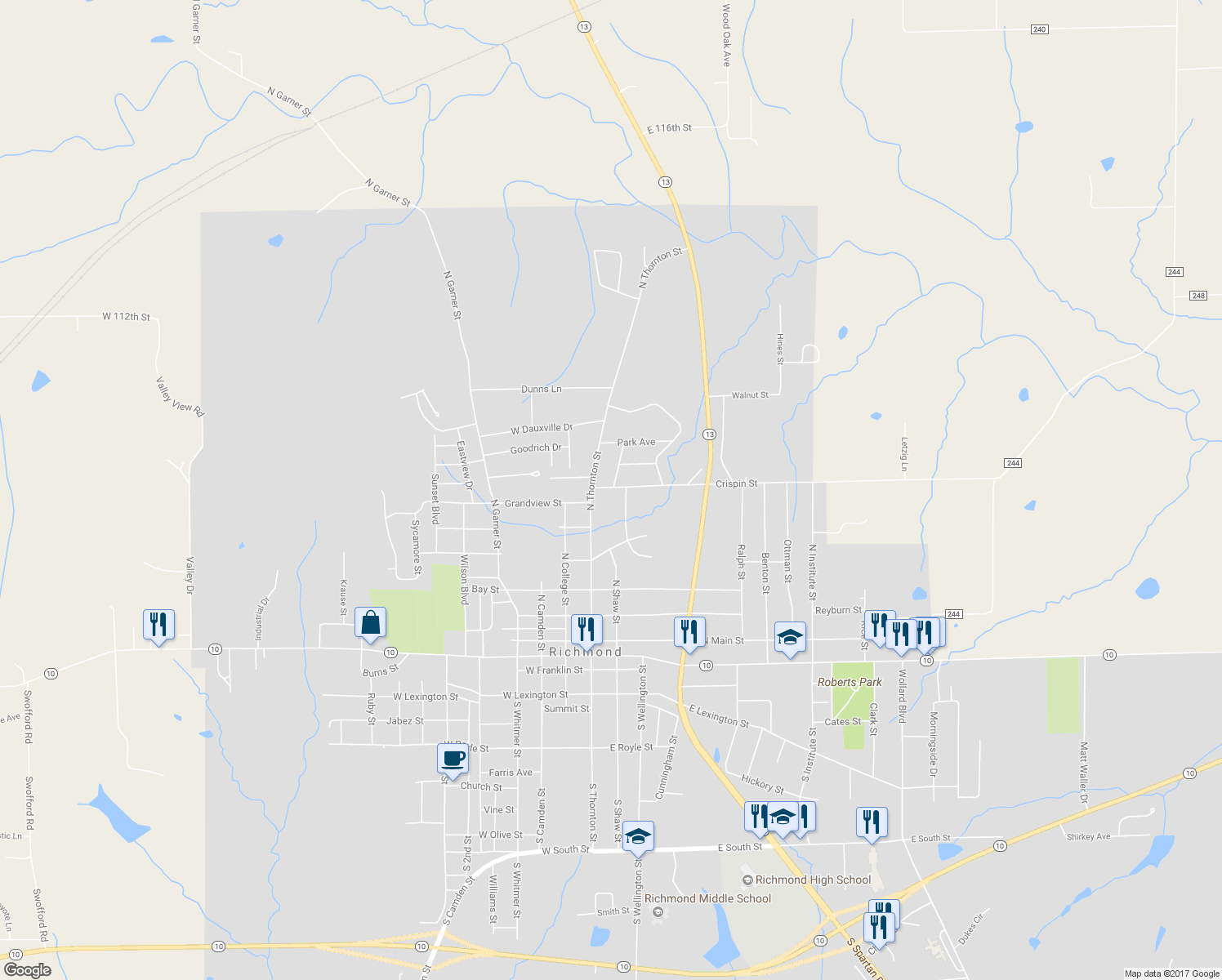 map of restaurants, bars, coffee shops, grocery stores, and more near 103 Crispin Street in Richmond