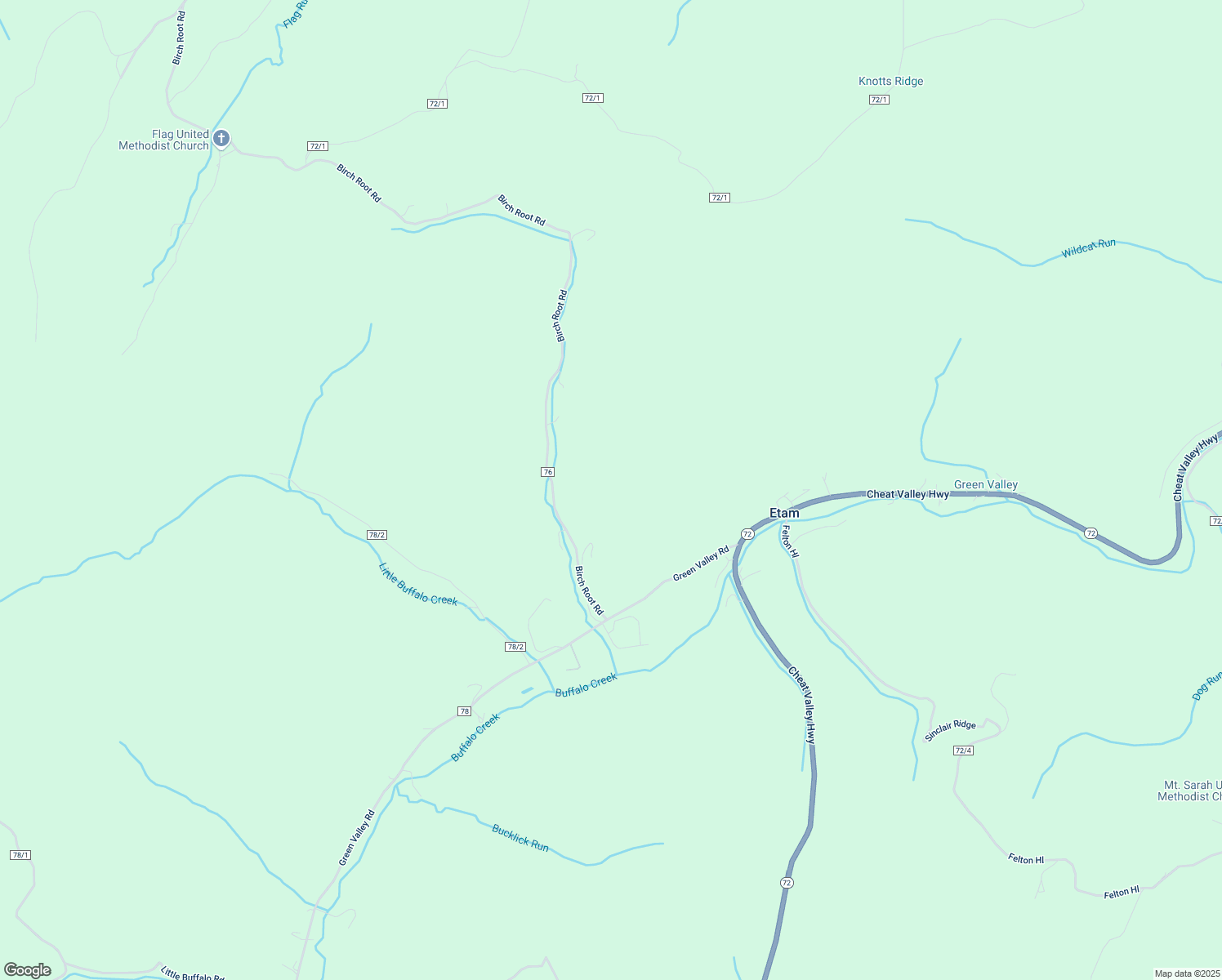 map of restaurants, bars, coffee shops, grocery stores, and more near 338 Birch Root Road in Rowlesburg