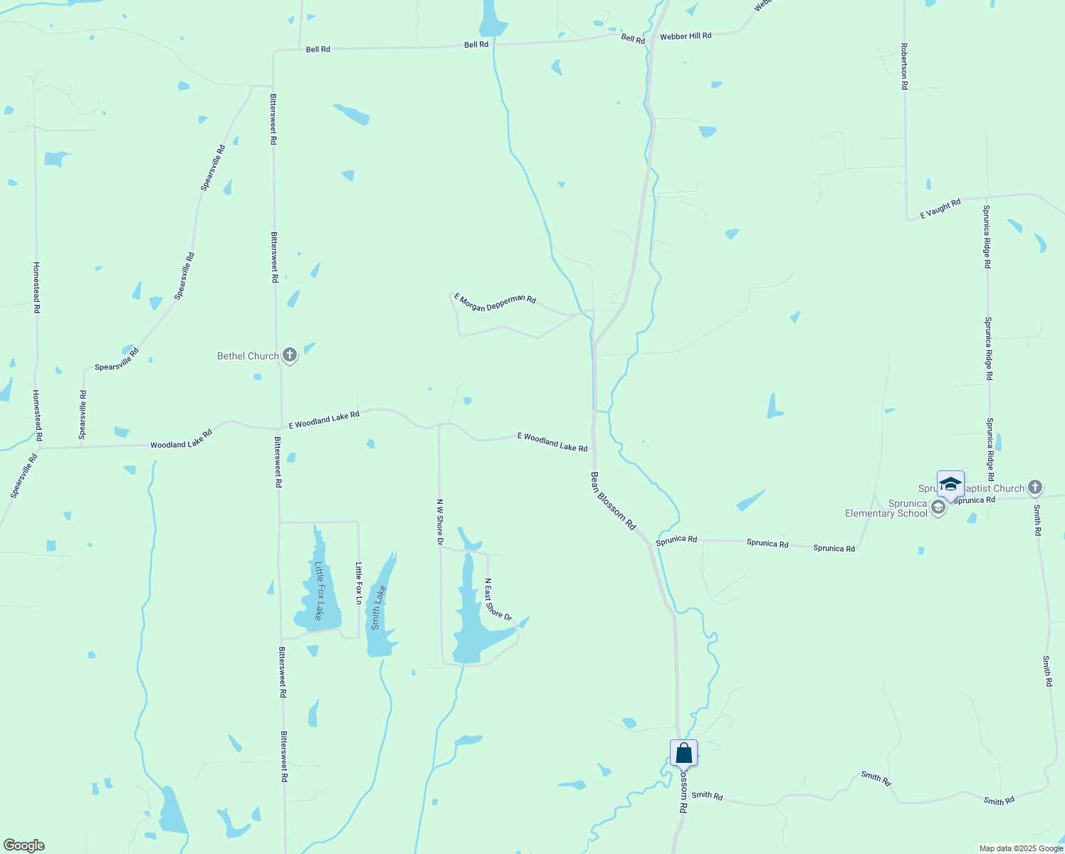 map of restaurants, bars, coffee shops, grocery stores, and more near 2318 East Woodland Lake Road in Morgantown