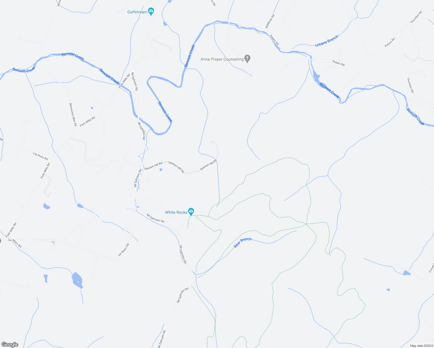 map of restaurants, bars, coffee shops, grocery stores, and more near 7659 Stewart Hill Road in Dickerson