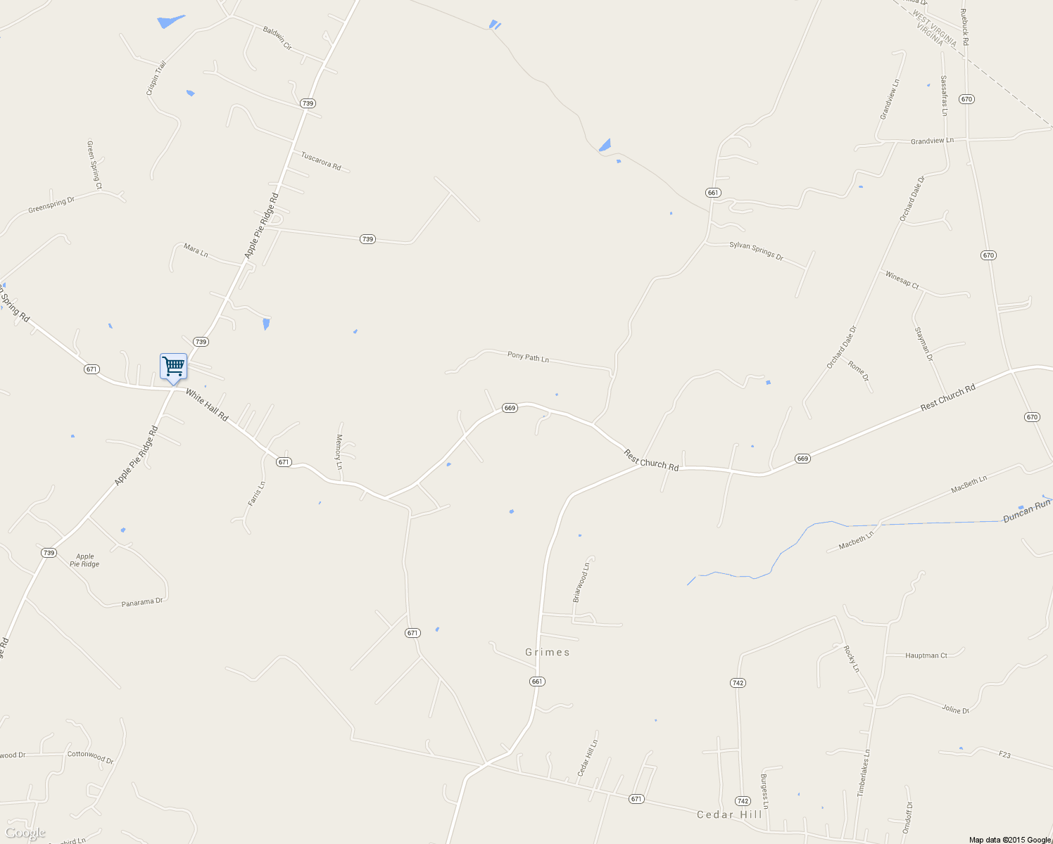 map of restaurants, bars, coffee shops, grocery stores, and more near 380 Rest Church Road in Winchester