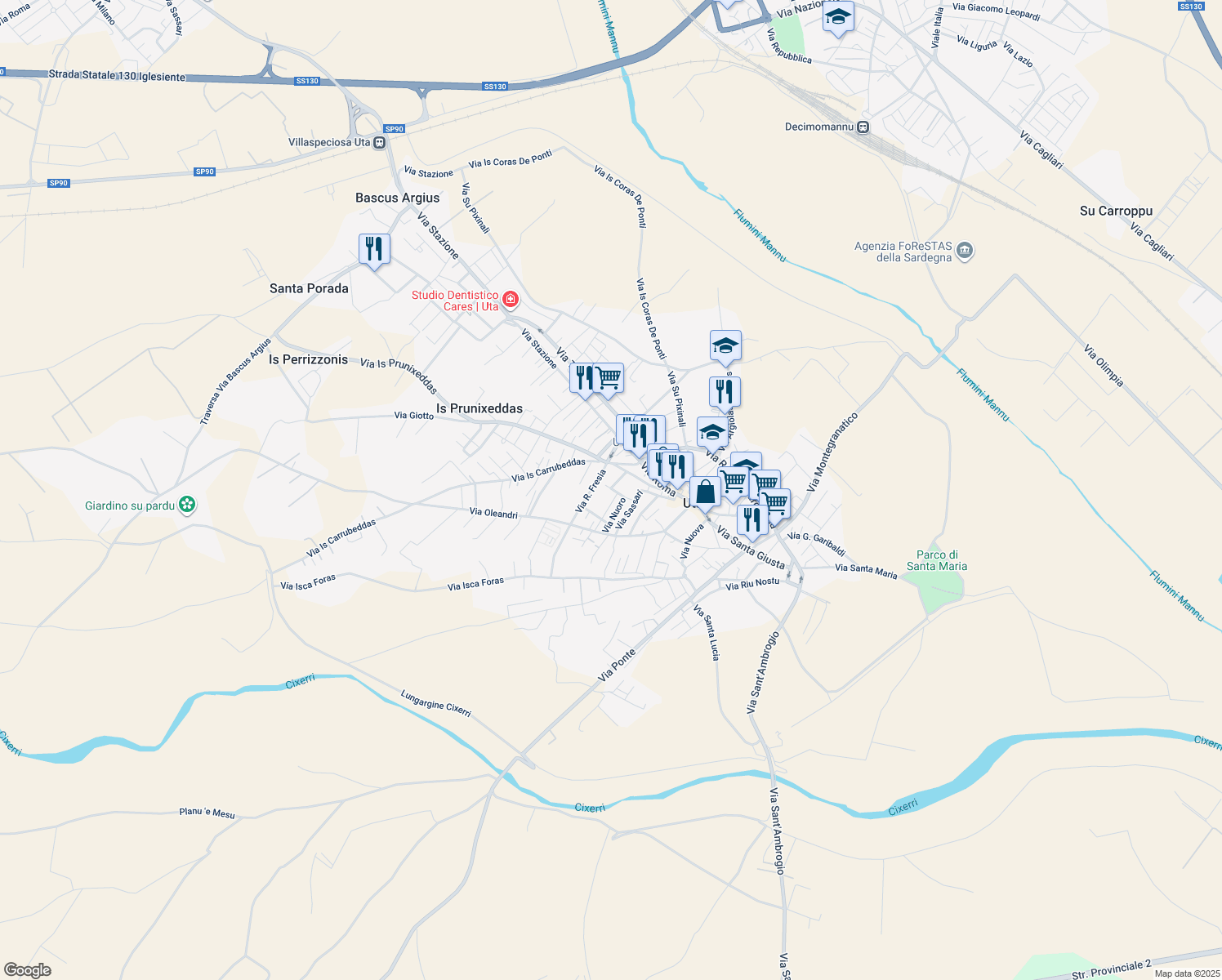 map of restaurants, bars, coffee shops, grocery stores, and more near 10 Via Iglesias in Uta