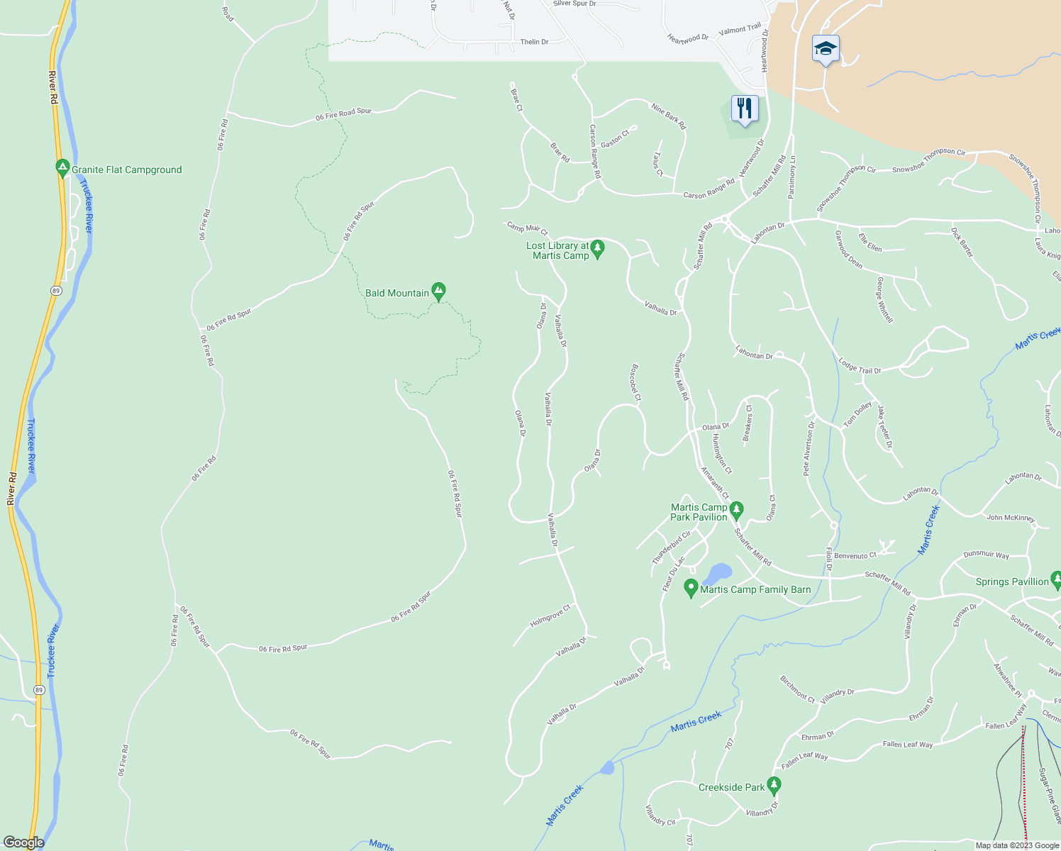 map of restaurants, bars, coffee shops, grocery stores, and more near 10942 Olana Drive in Truckee
