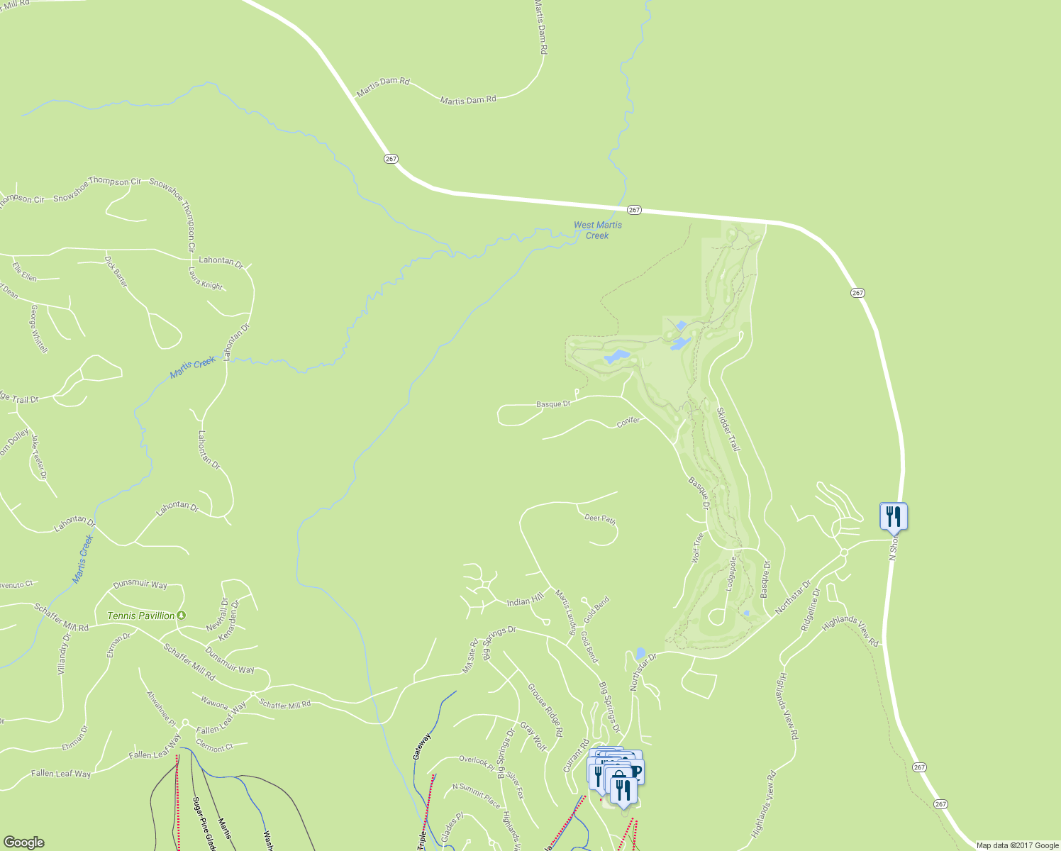 map of restaurants, bars, coffee shops, grocery stores, and more near 286 Basque Drive in Truckee