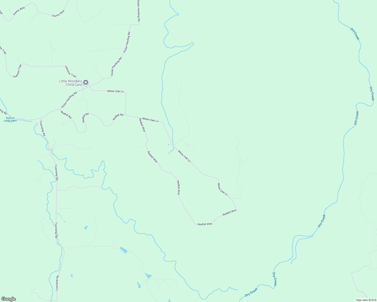 map of restaurants, bars, coffee shops, grocery stores, and more near 7521 White Oak Lane in Browns Valley