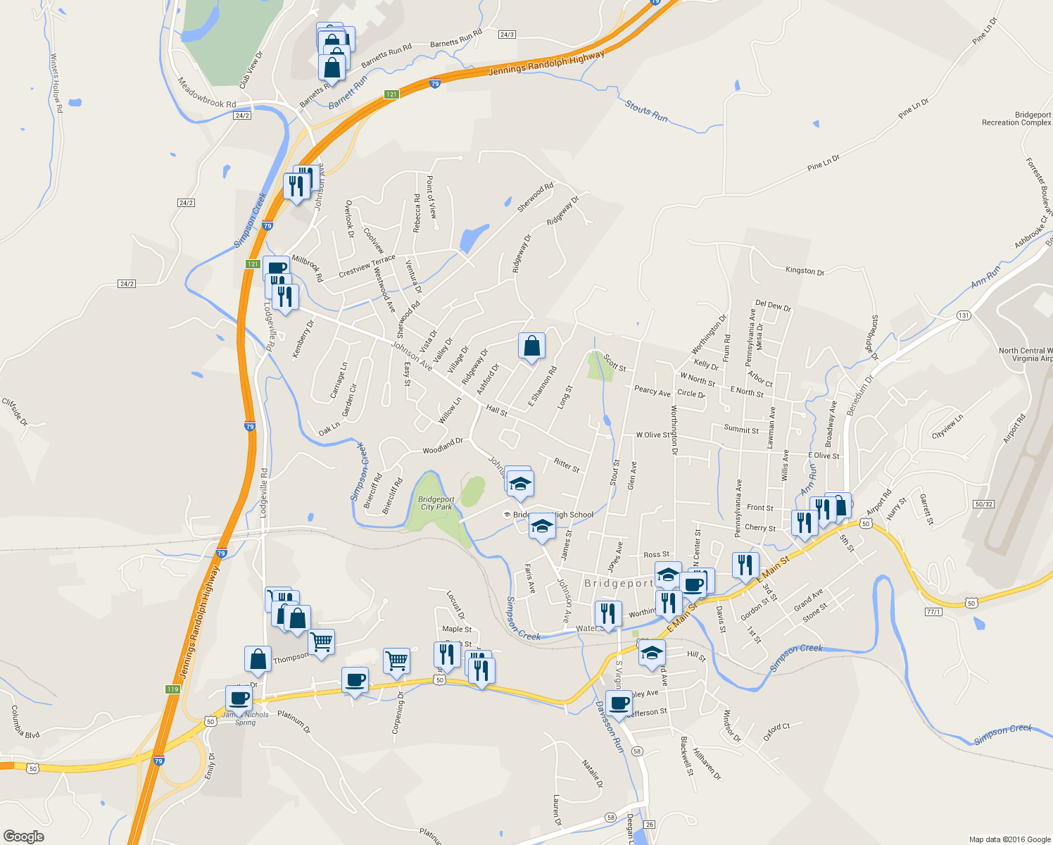 map of restaurants, bars, coffee shops, grocery stores, and more near 625 Hall Street in Bridgeport