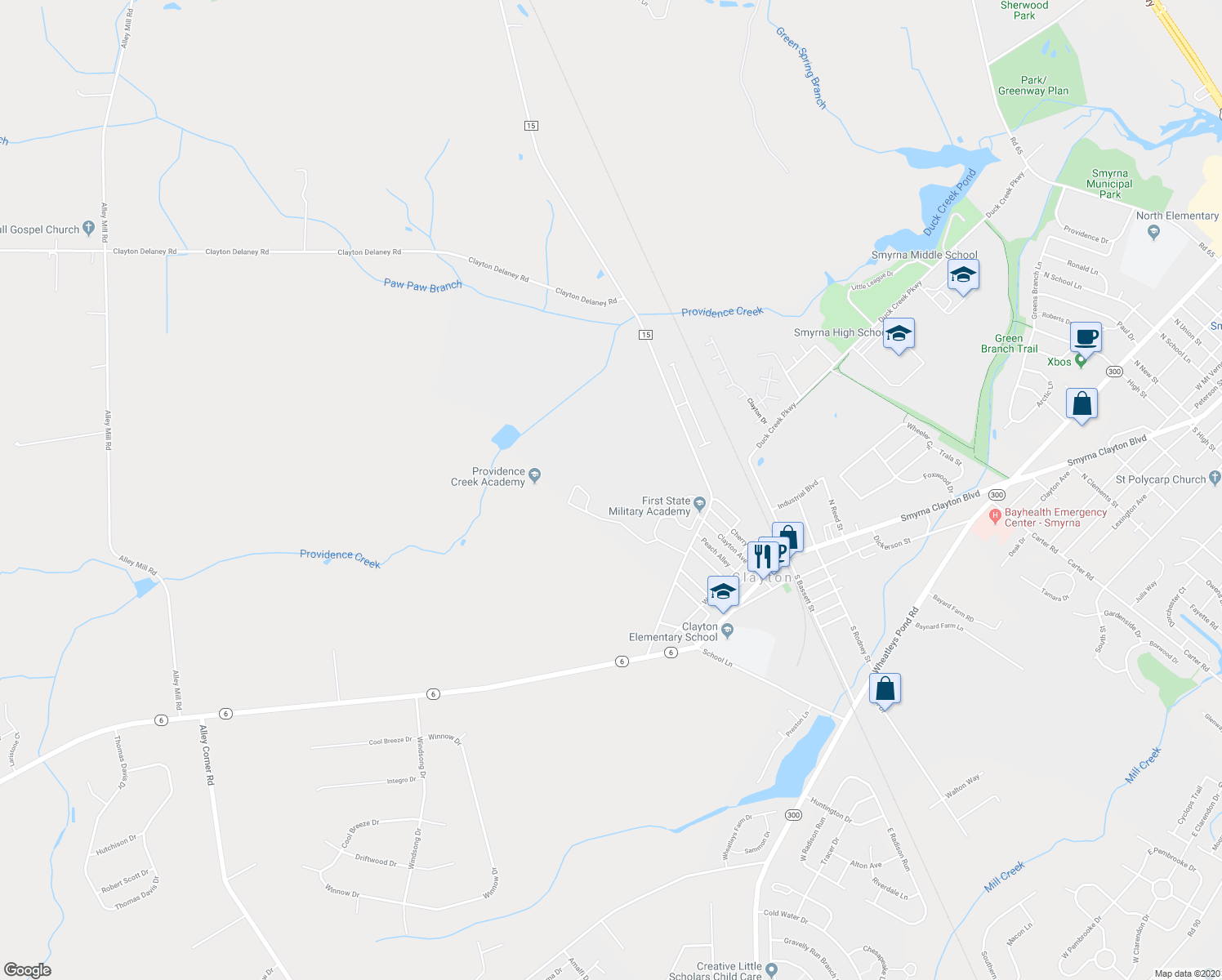 map of restaurants, bars, coffee shops, grocery stores, and more near 277 Sentir Way in Clayton