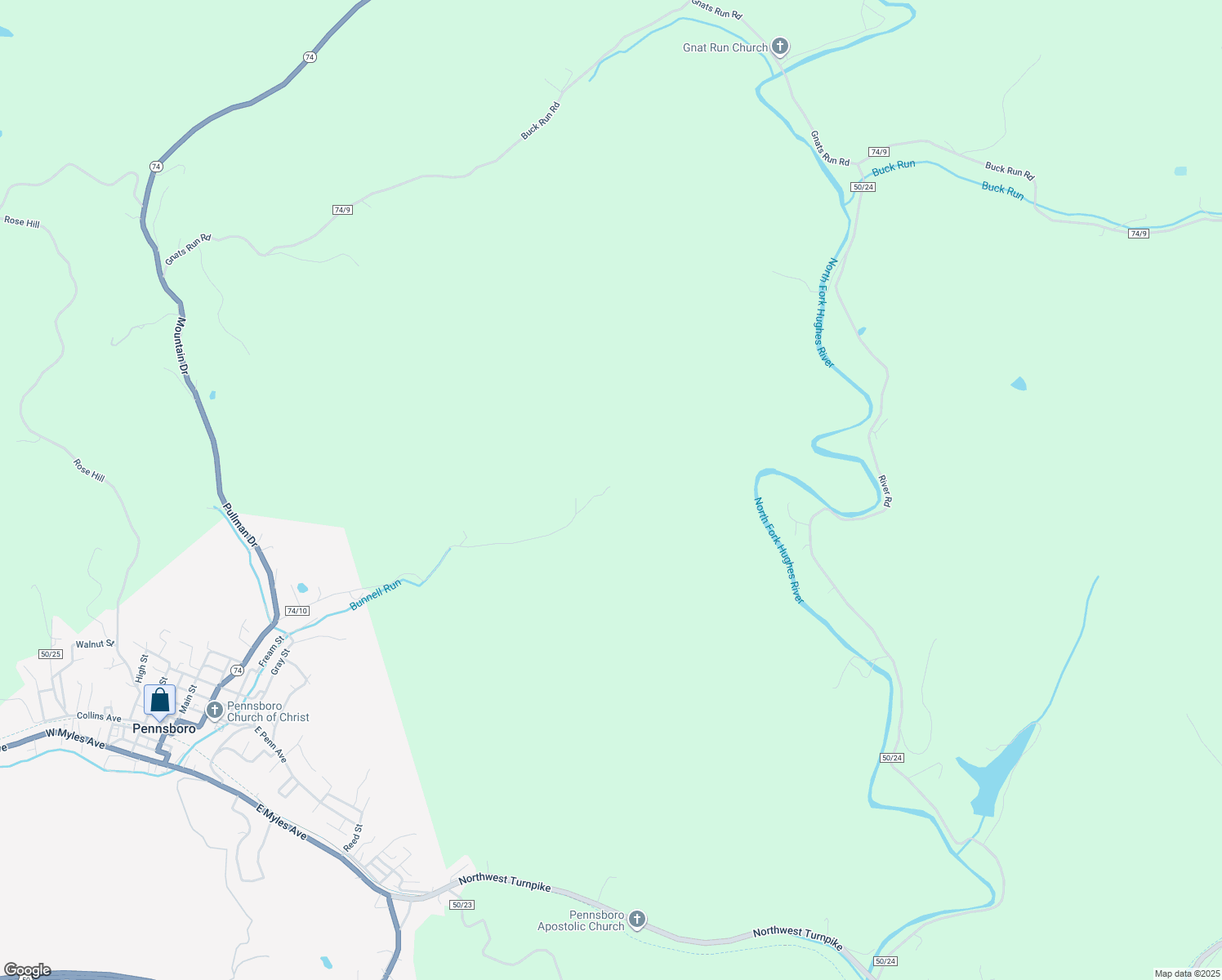 map of restaurants, bars, coffee shops, grocery stores, and more near 962 McDougal Drive in Pennsboro