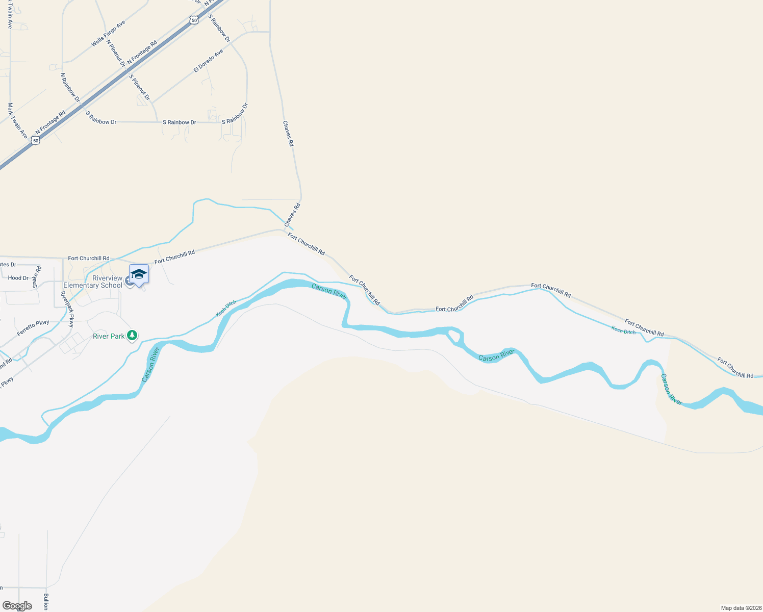 map of restaurants, bars, coffee shops, grocery stores, and more near 1235 Fort Churchill Road in Silver Springs