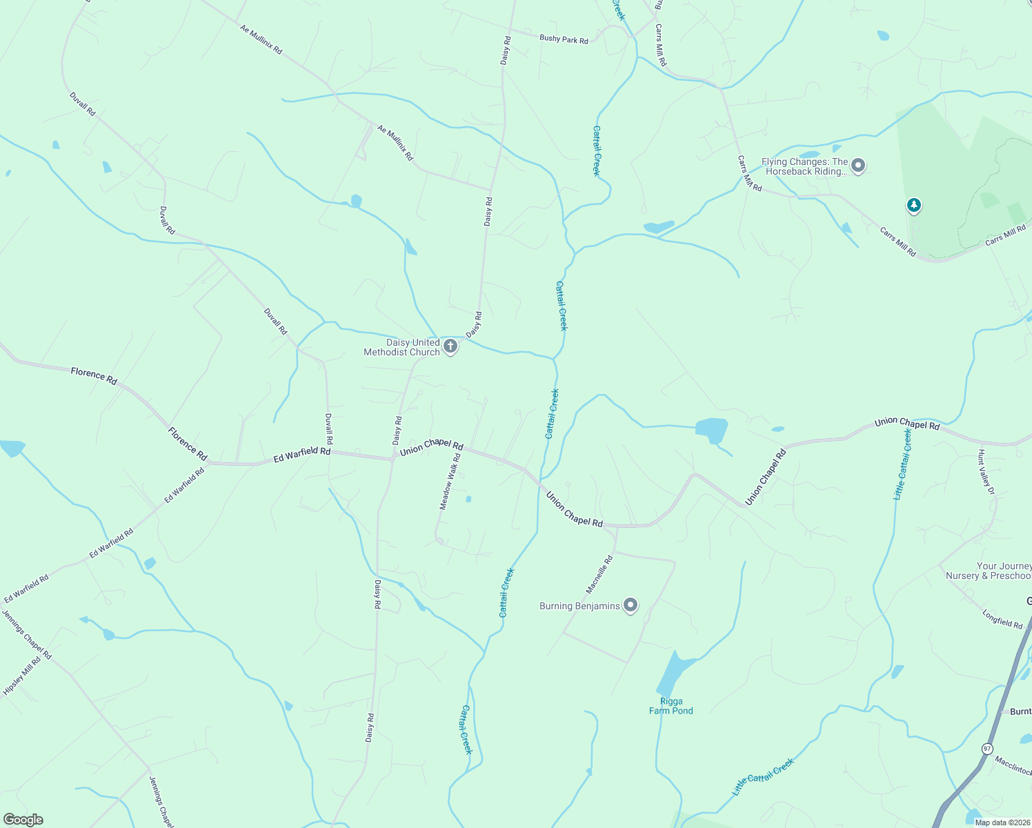map of restaurants, bars, coffee shops, grocery stores, and more near 15750 Union Chapel Road in Woodbine