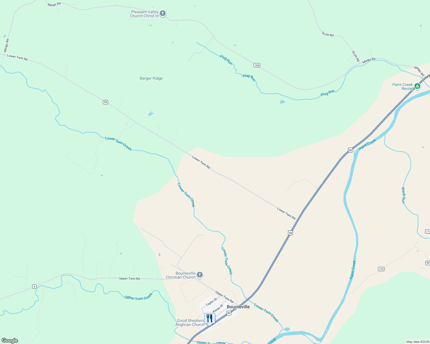 map of restaurants, bars, coffee shops, grocery stores, and more near 12977 Lower Twin Road in South Salem