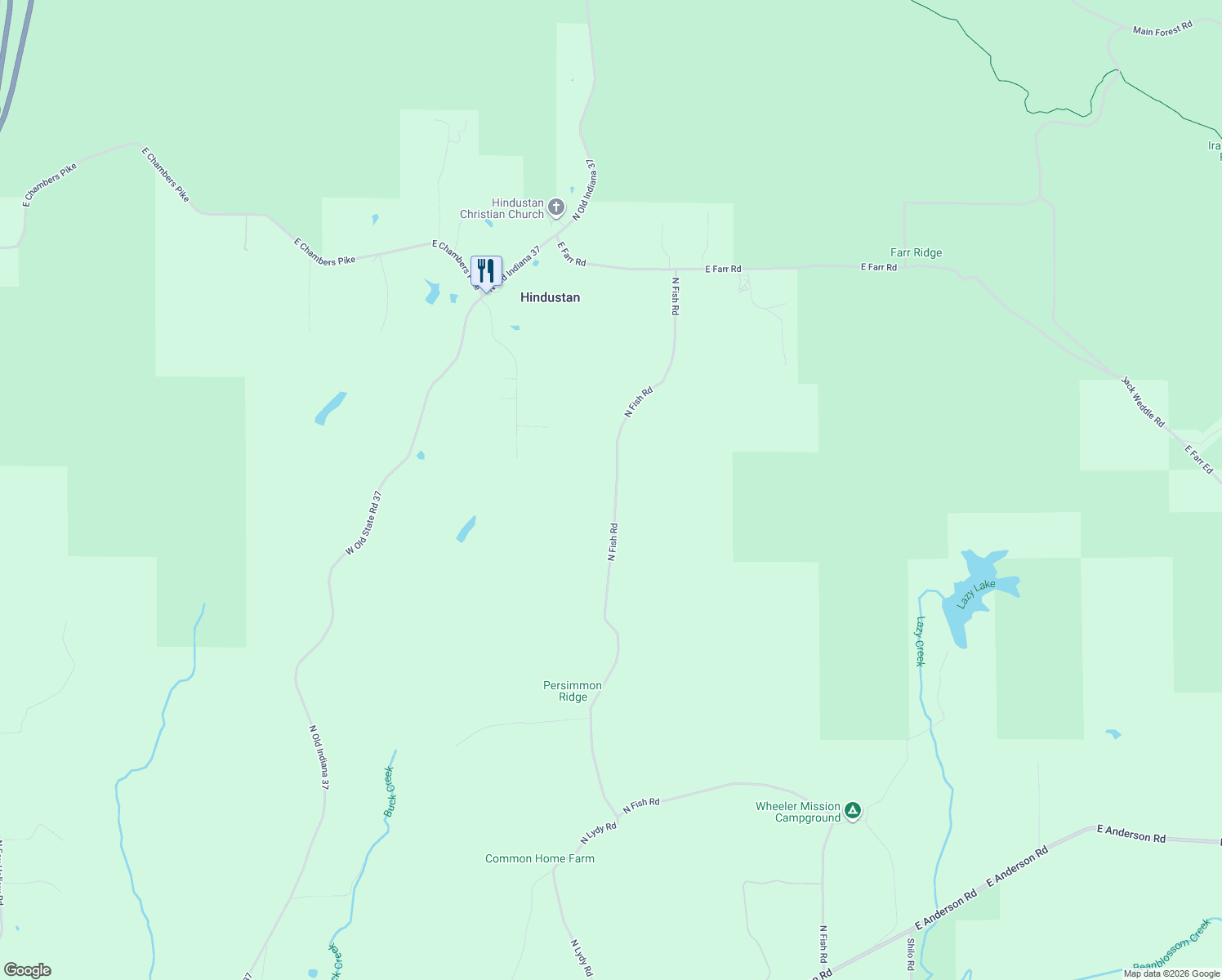 map of restaurants, bars, coffee shops, grocery stores, and more near 8625 North Fish Road in Bloomington