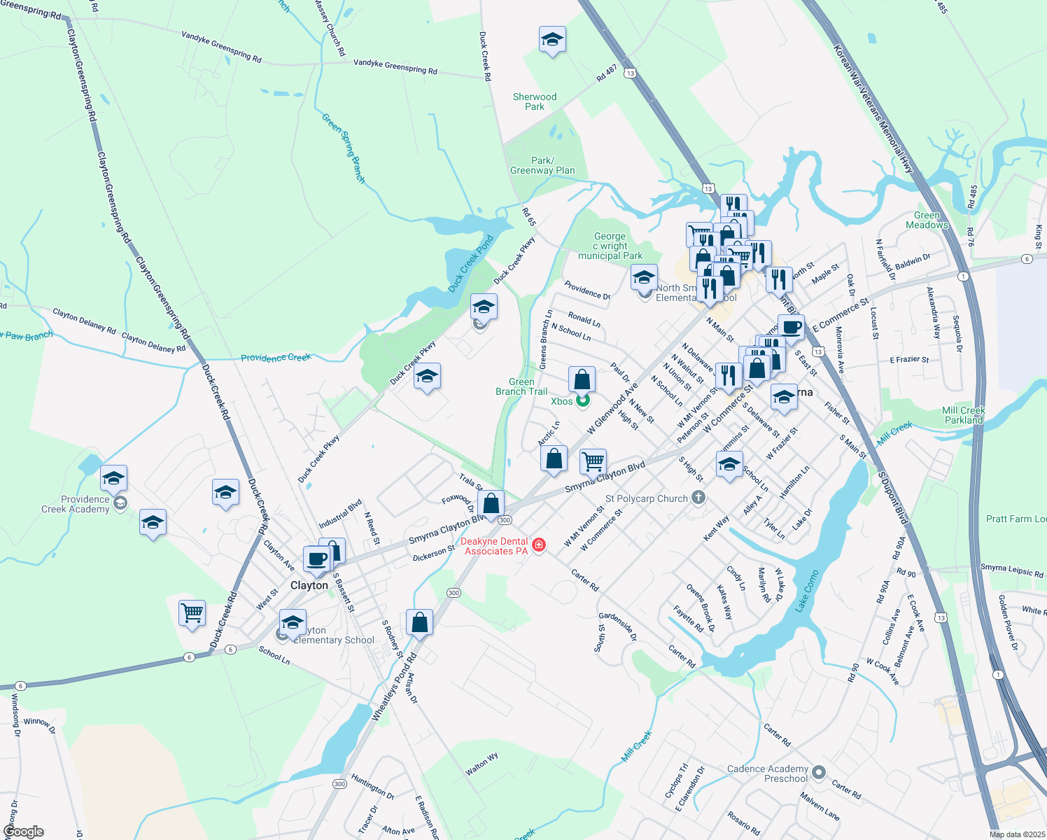 map of restaurants, bars, coffee shops, grocery stores, and more near 518 Greens Branch Lane in Smyrna