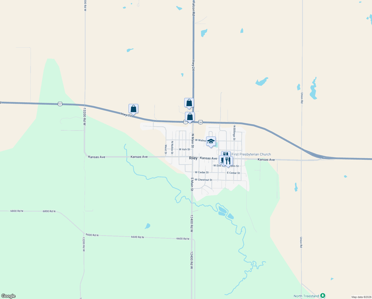 map of restaurants, bars, coffee shops, grocery stores, and more near 699 West Ash Street in Riley