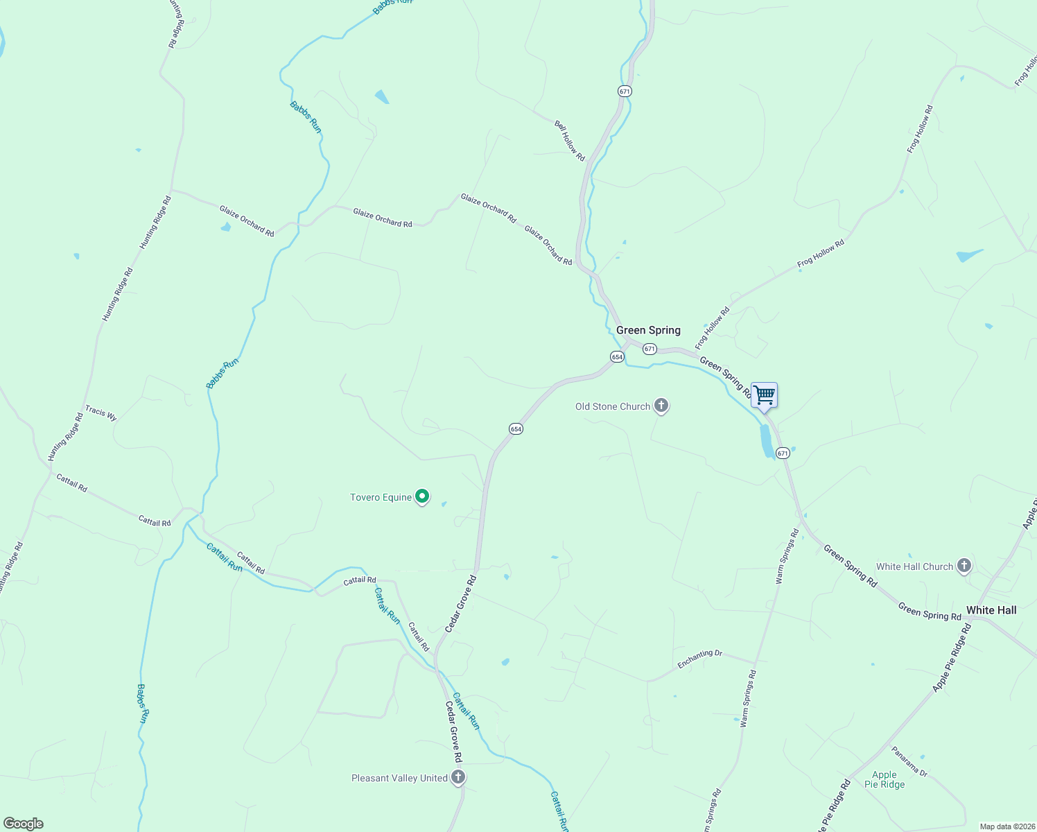 map of restaurants, bars, coffee shops, grocery stores, and more near 2257 Cedar Grove Road in Winchester