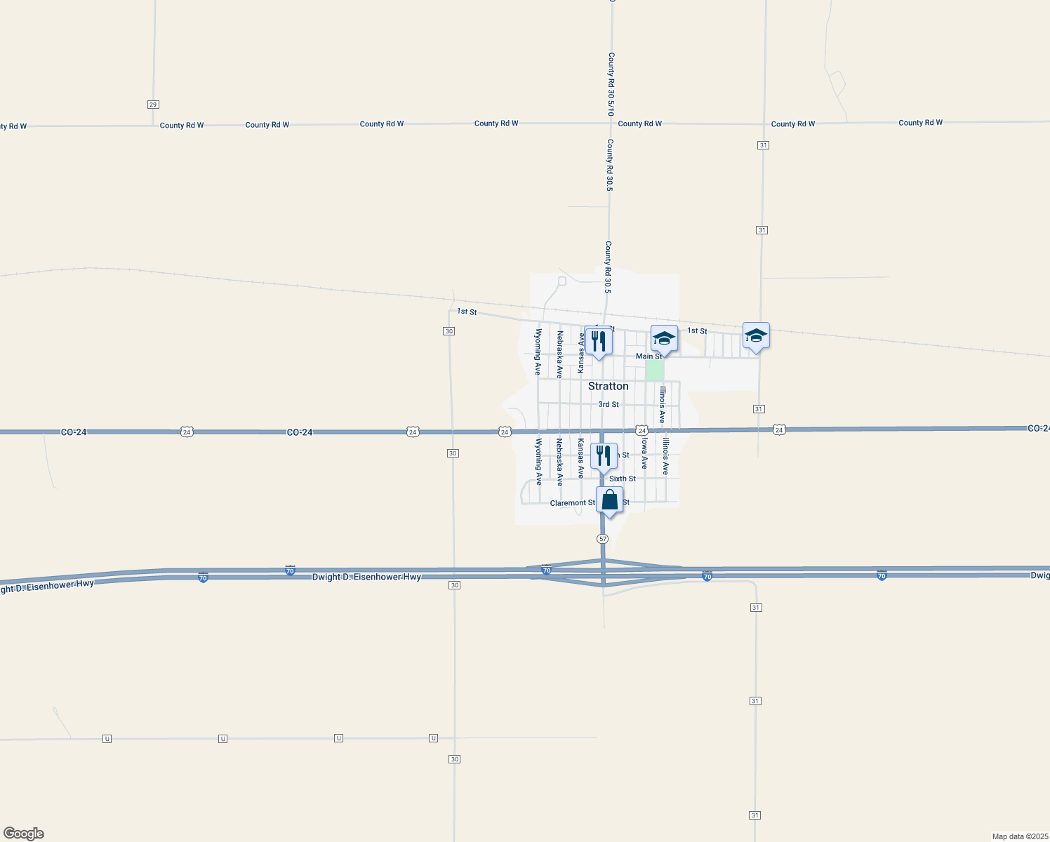 map of restaurants, bars, coffee shops, grocery stores, and more near Clark Ln in Stratton