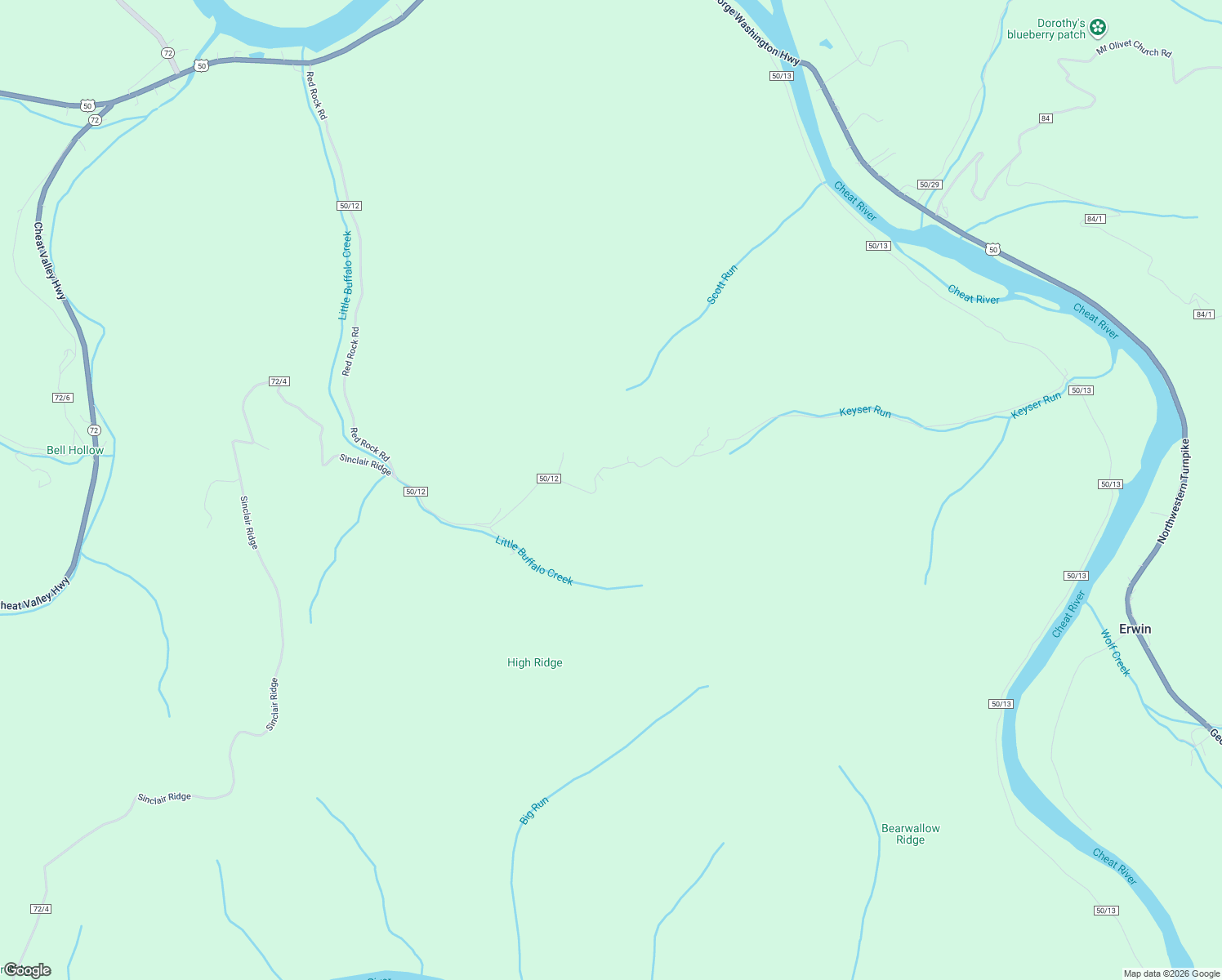 map of restaurants, bars, coffee shops, grocery stores, and more near 1988 Red Rock Road in Rowlesburg