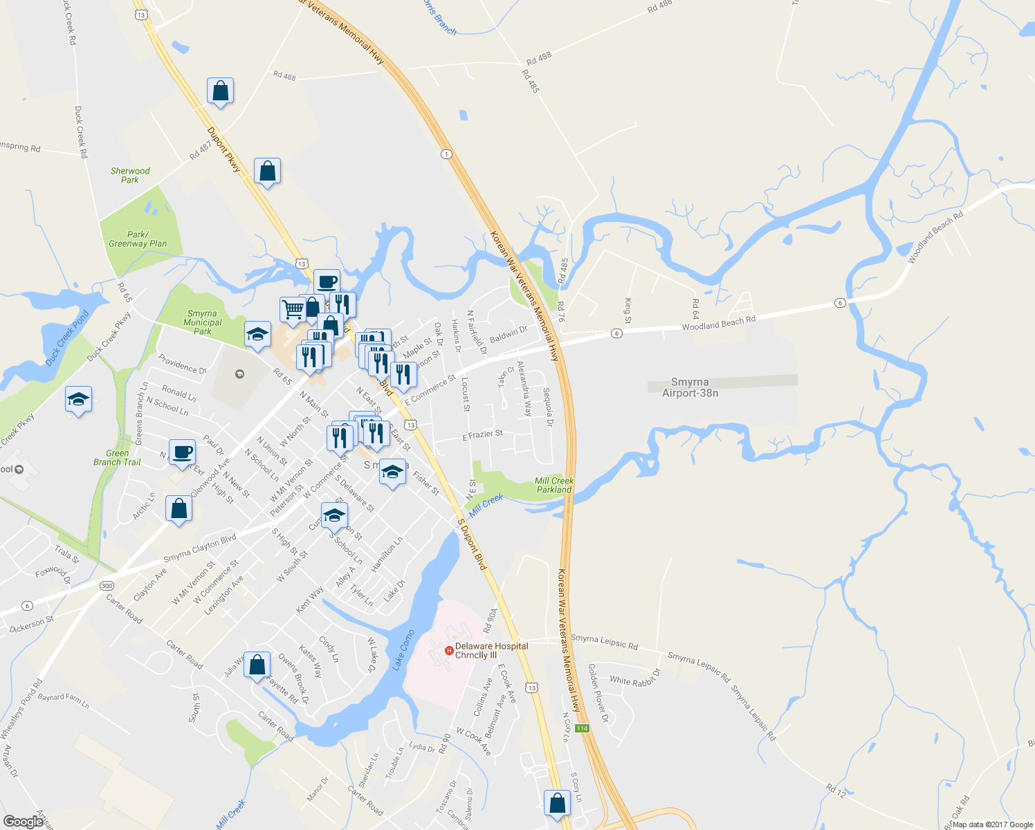 map of restaurants, bars, coffee shops, grocery stores, and more near 378 Addison Road in Smyrna