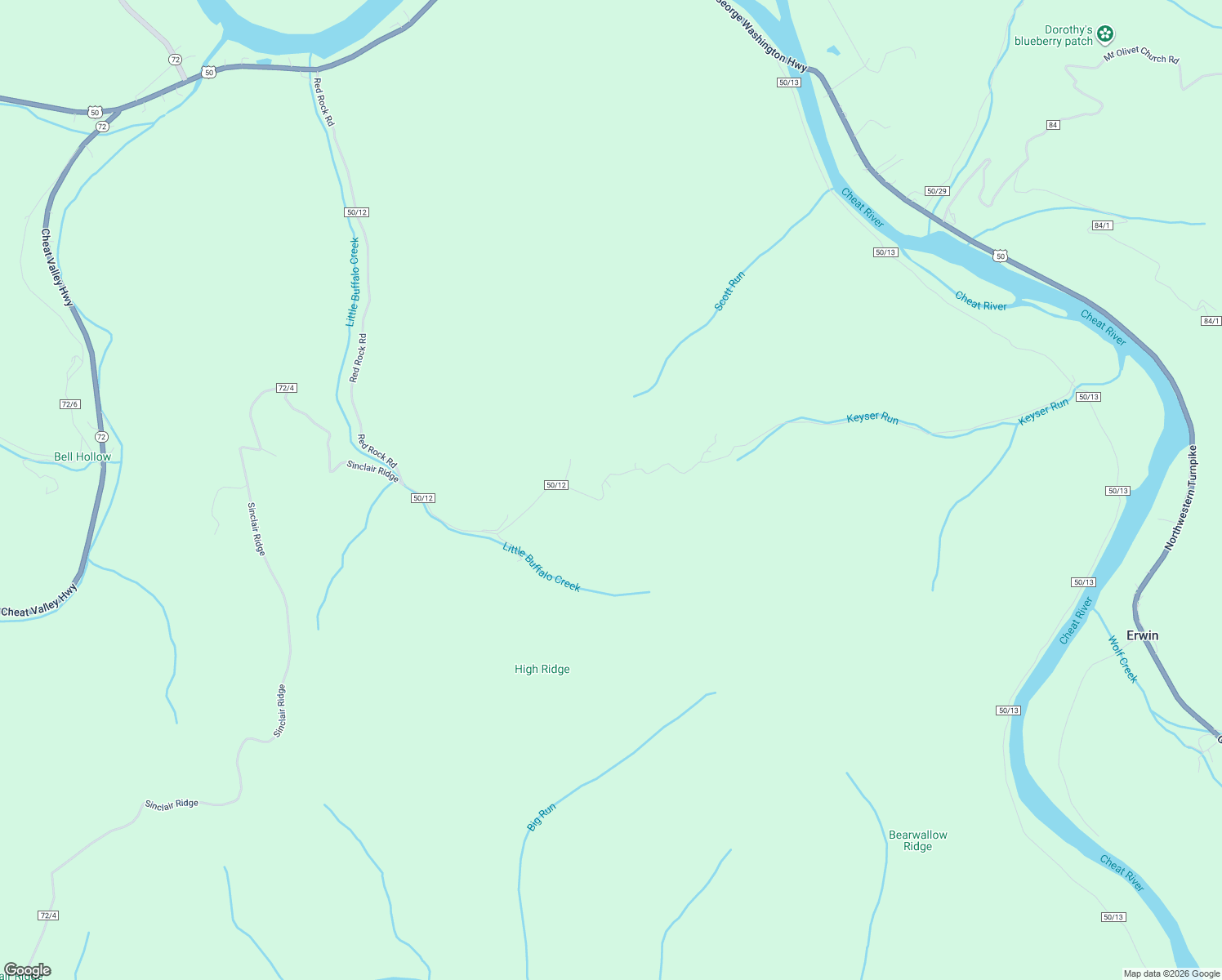 map of restaurants, bars, coffee shops, grocery stores, and more near 1988 Red Rock Road in Rowlesburg