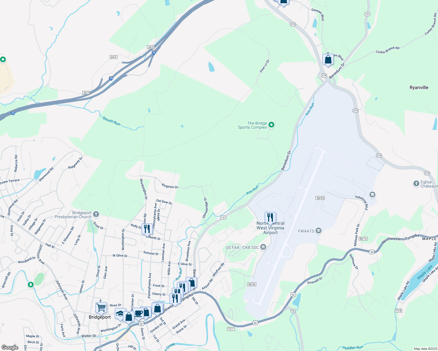 map of restaurants, bars, coffee shops, grocery stores, and more near 368 Powderhouse Road in Bridgeport