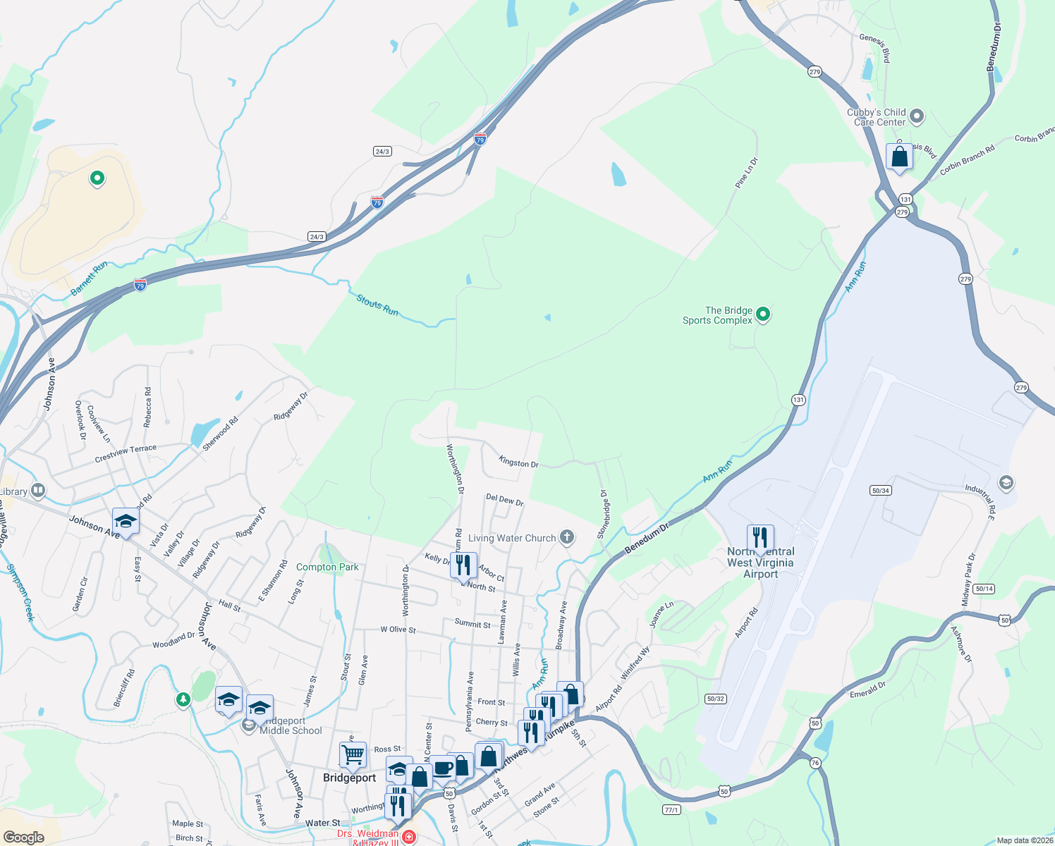 map of restaurants, bars, coffee shops, grocery stores, and more near 231 Kingston Drive in Bridgeport