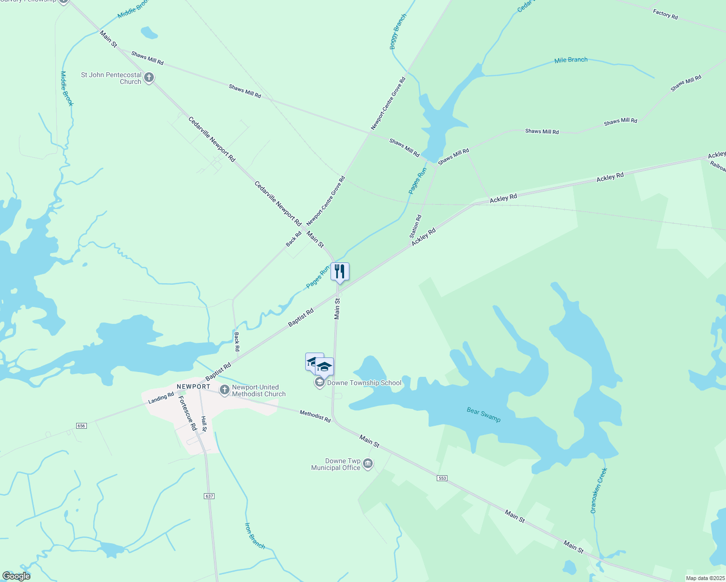 map of restaurants, bars, coffee shops, grocery stores, and more near 524 Ackley Road in Newport
