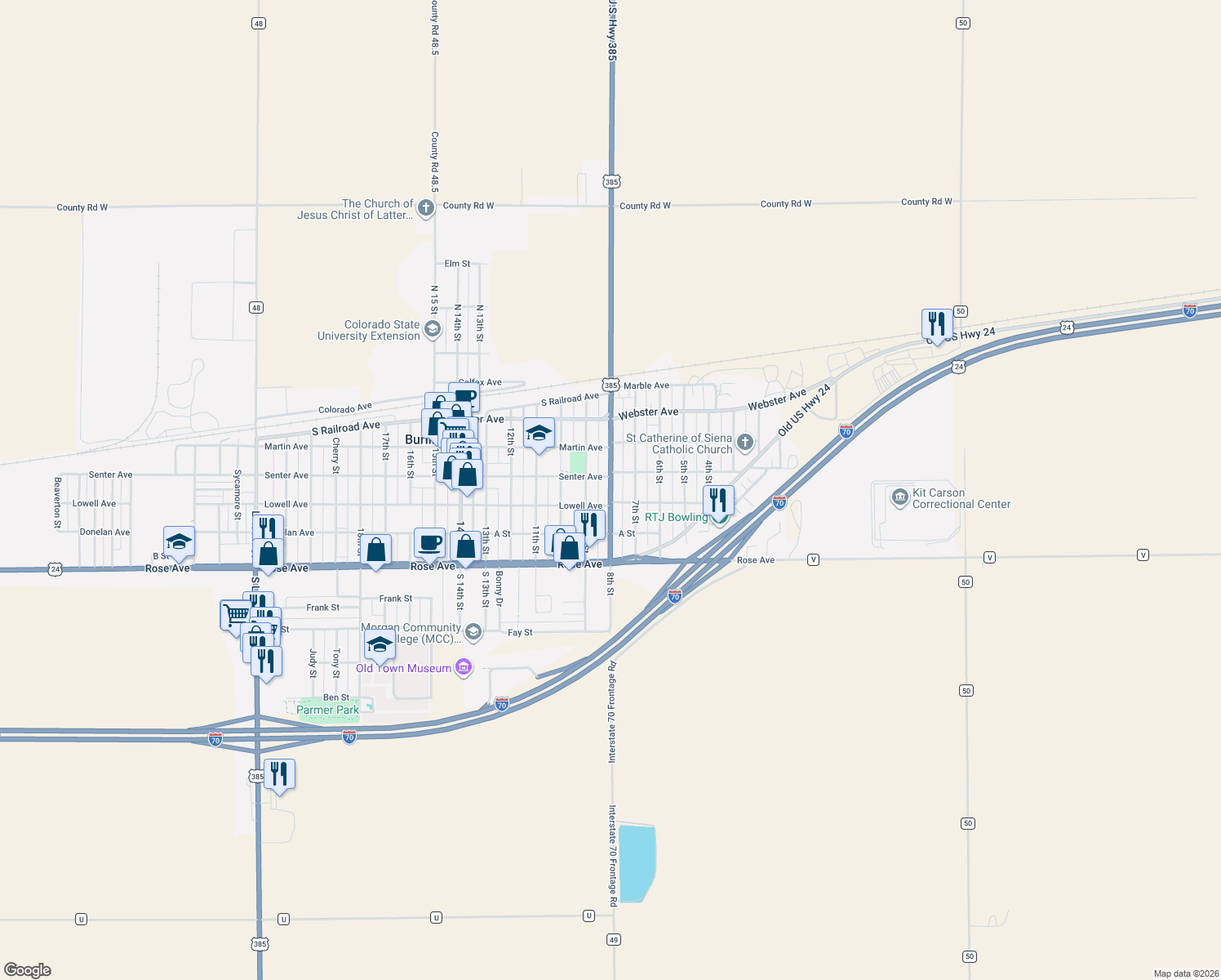 map of restaurants, bars, coffee shops, grocery stores, and more near 343 8th Street in Burlington