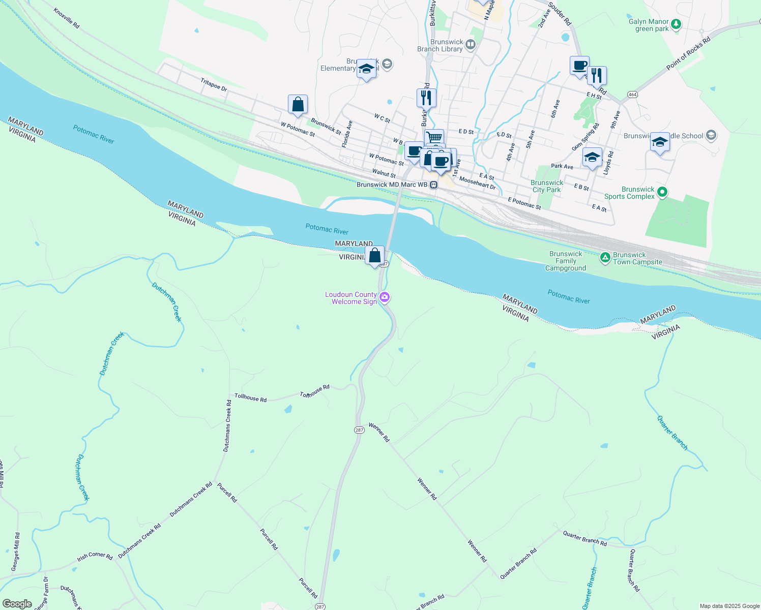 map of restaurants, bars, coffee shops, grocery stores, and more near 11207 Berlin Turnpike in Lovettsville