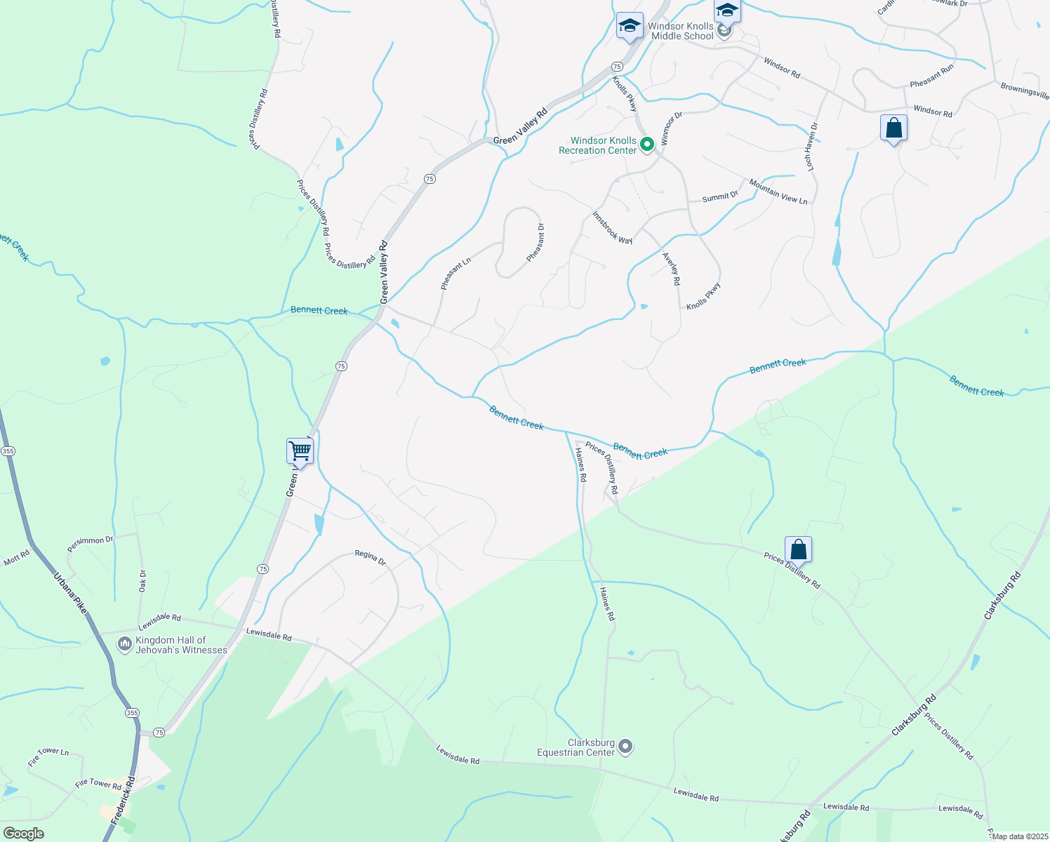 map of restaurants, bars, coffee shops, grocery stores, and more near 2398 Prices Distillery Road in Clarksburg