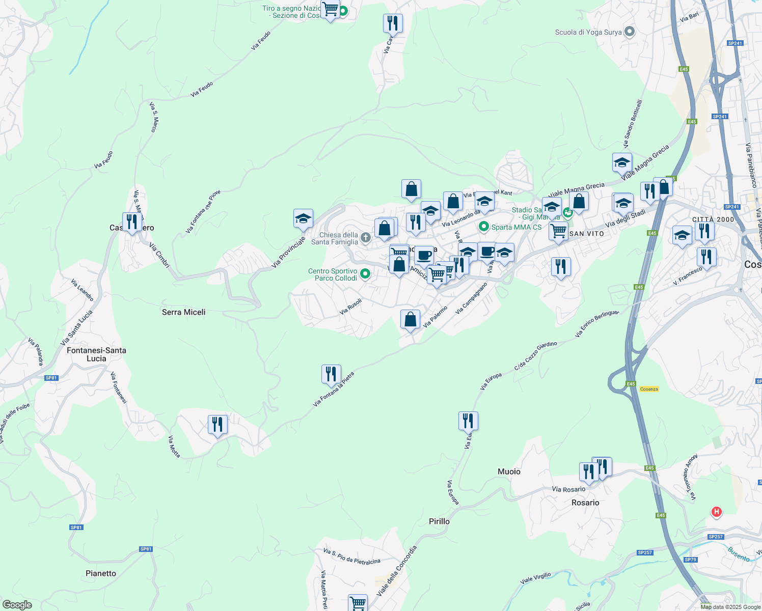 map of restaurants, bars, coffee shops, grocery stores, and more near 19 Via Rusoli in Andreotta