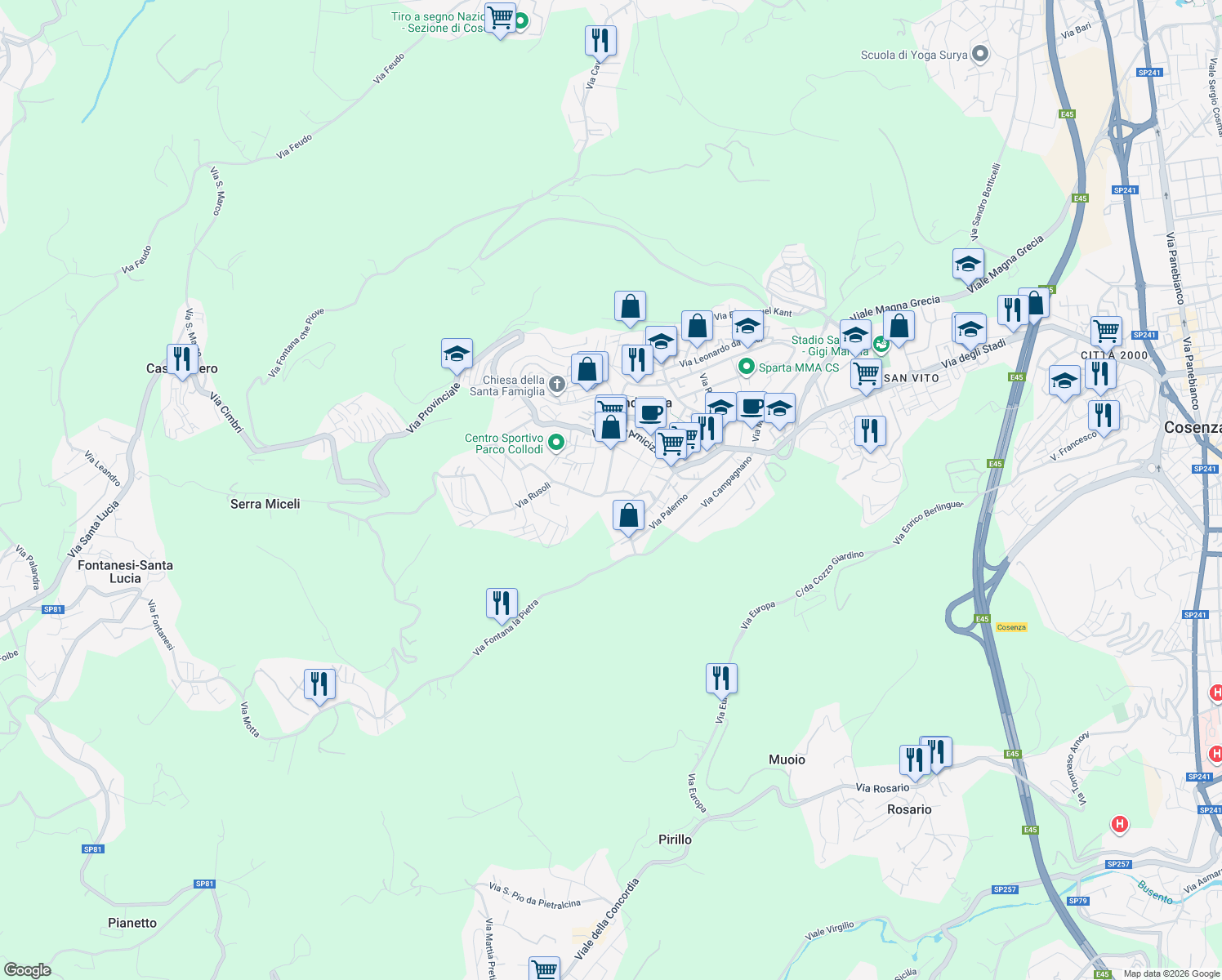 map of restaurants, bars, coffee shops, grocery stores, and more near 60 Viale Pietro Mancini in Andreotta
